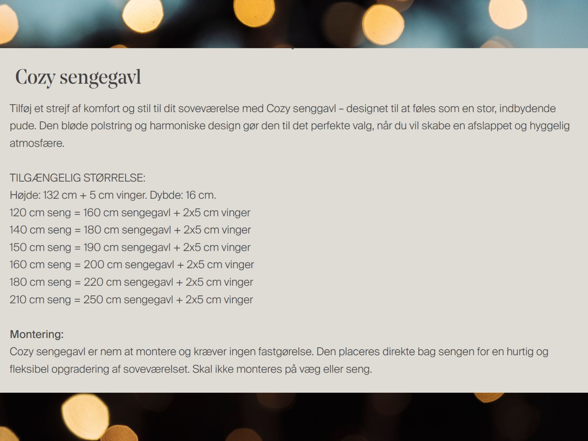 Cozy sengegavl