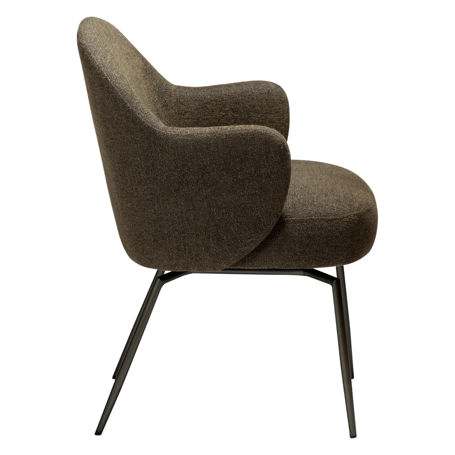 Dan-Form Bae spisebordsstol – Dark Olive bouclé, drejestel i antique pewter