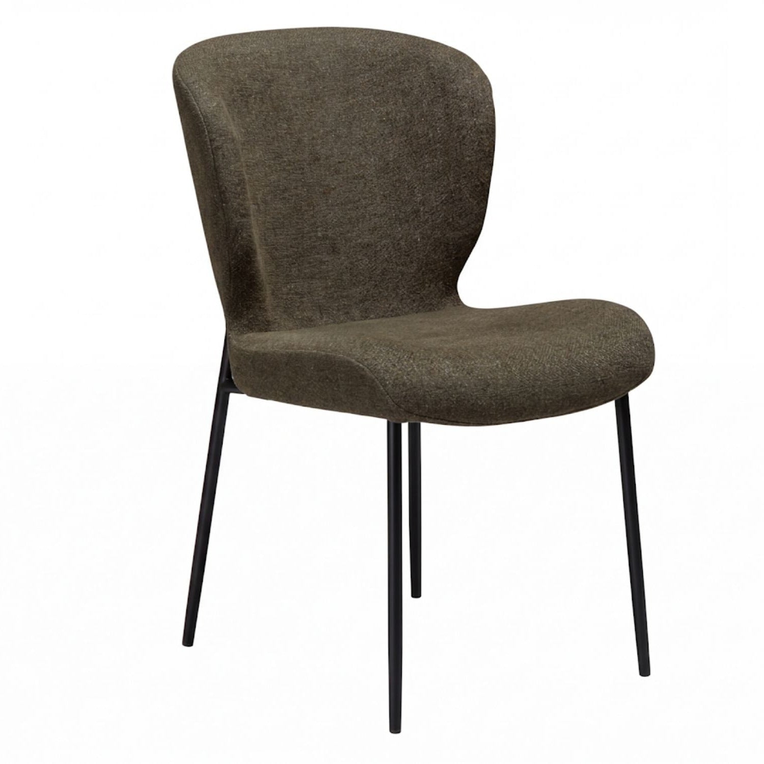Dan-Form Glory spisebordsstol i Dark Olive bouclé med stel i antique pewter