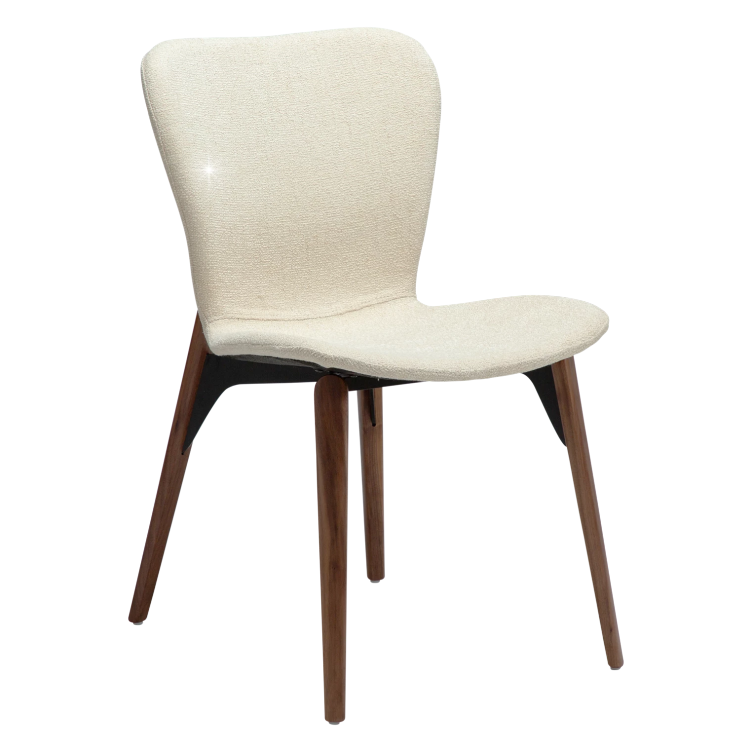 Dan-Form Paragon spisebordsstol – Frosted Almond bouclé, Valnødbejdset massiv træ
