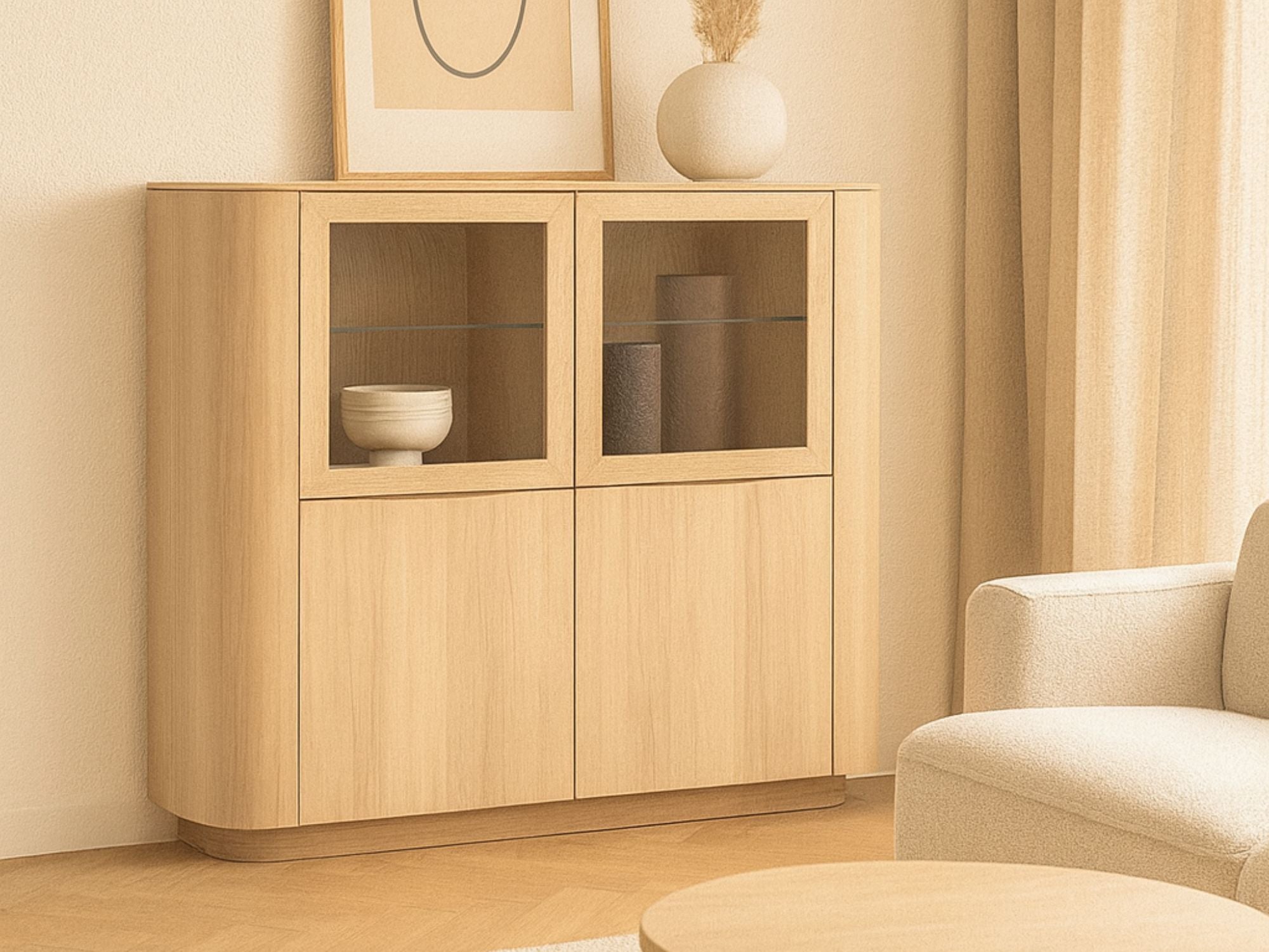 Collum highboard m. træ- & glaslåger