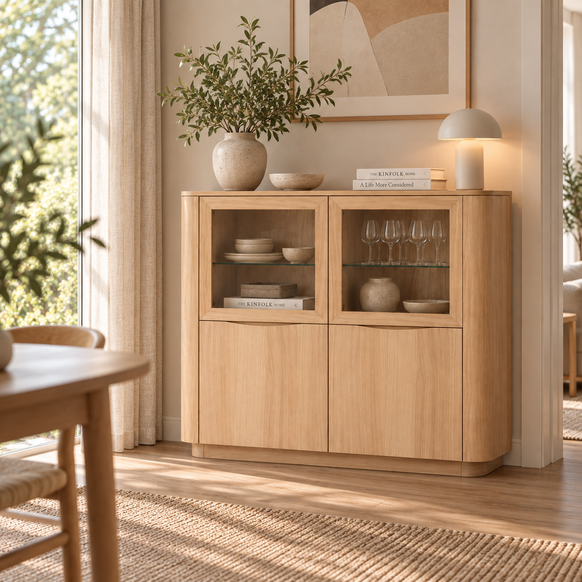 Collum highboard m. træ- & glaslåger