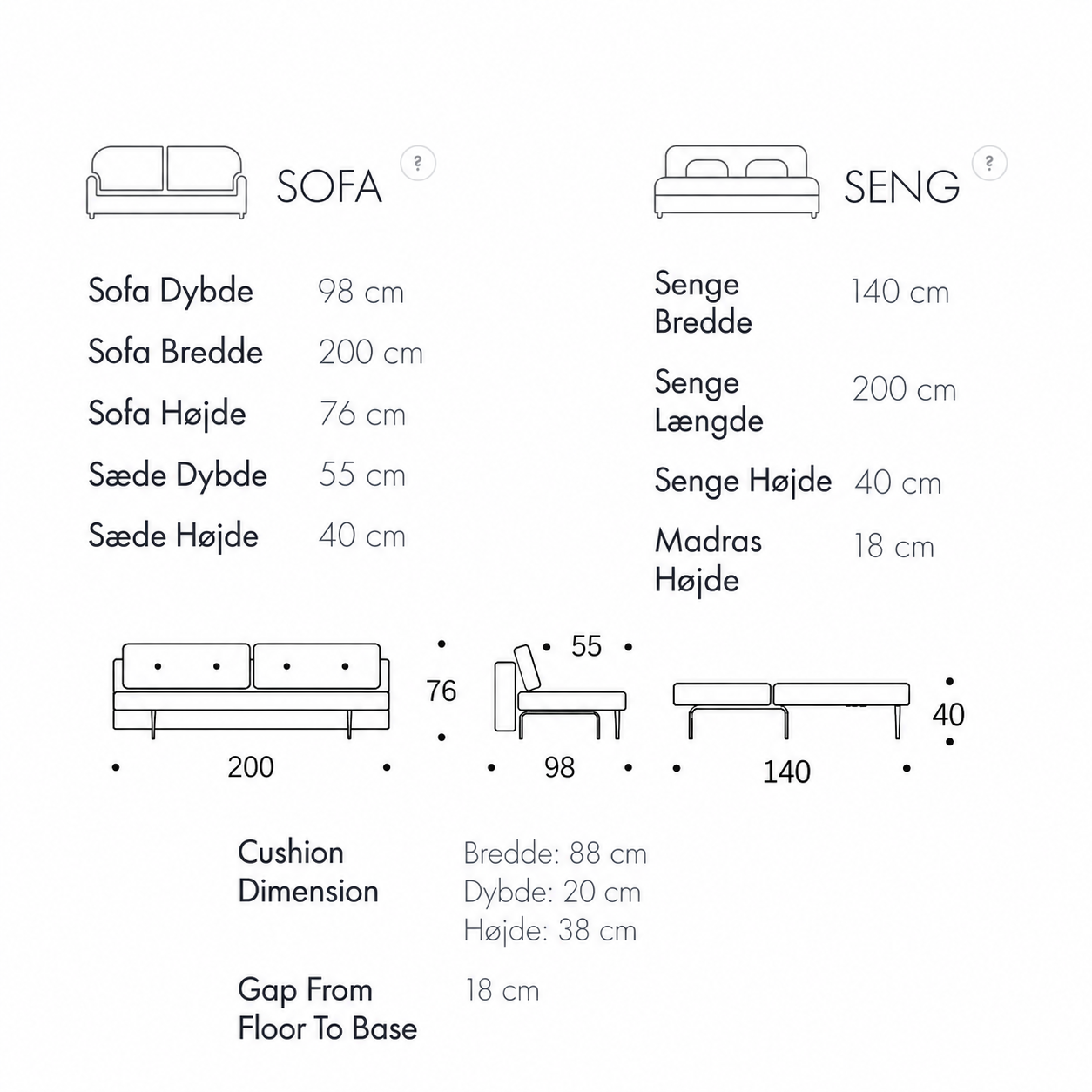 Recast sovesofa