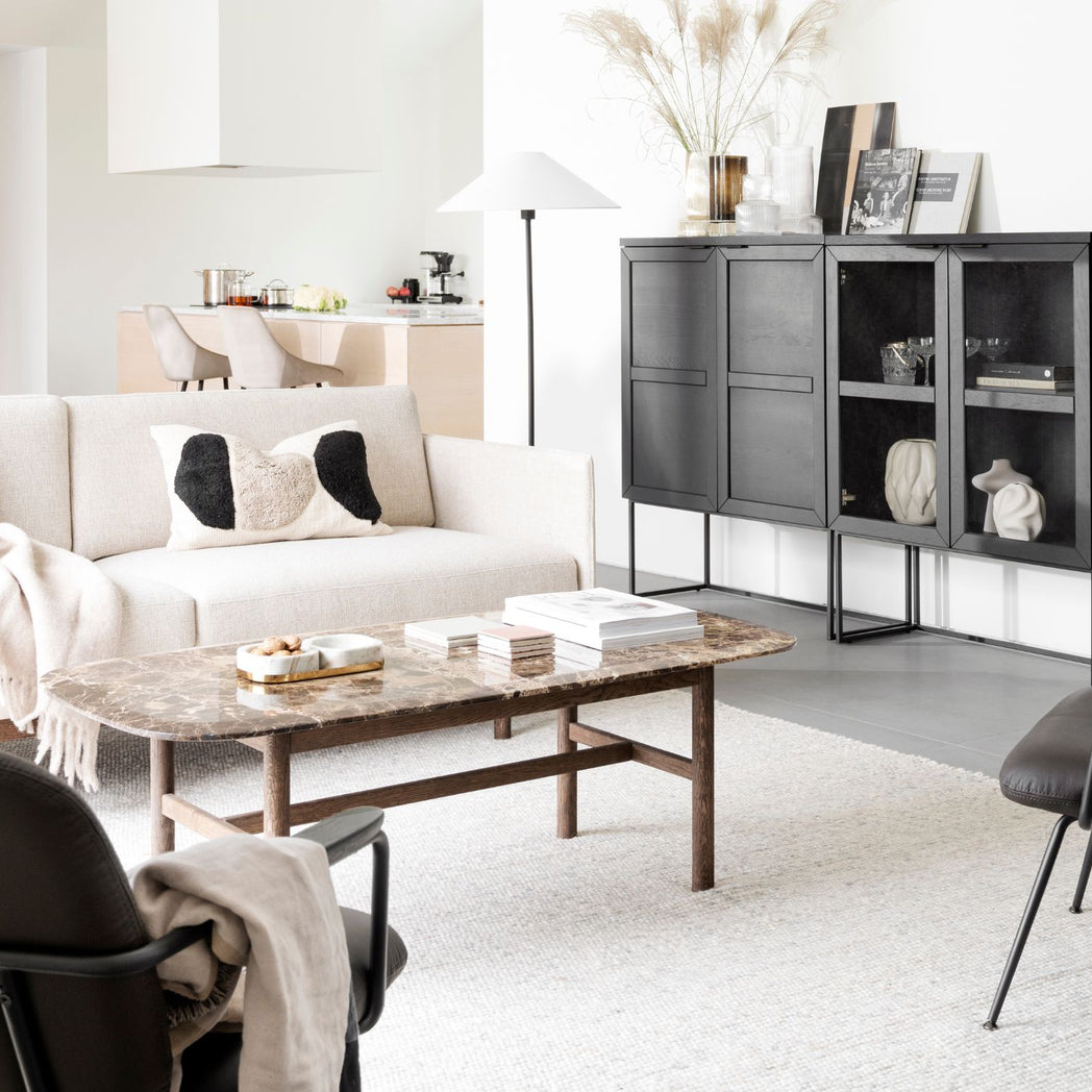 Rowico Hammond marmor sofabord i brun marmor og brunlakeret eg