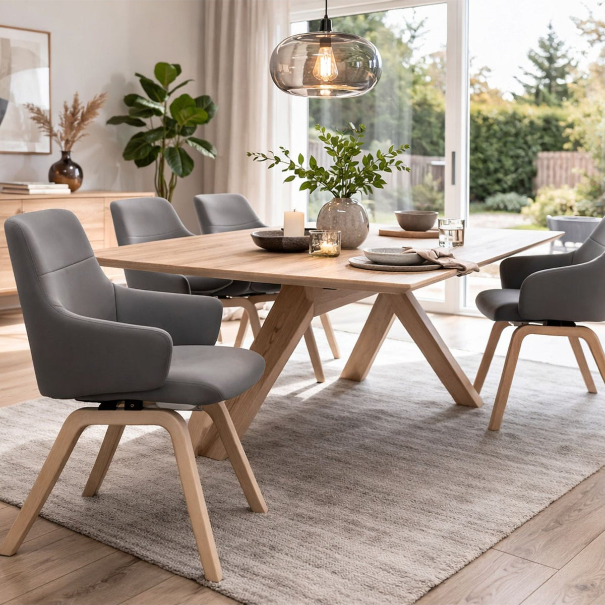 Stressless Chilli spisebordsstol m. armlæn - D200 stel lav ryg i Batick Grey i spisestue