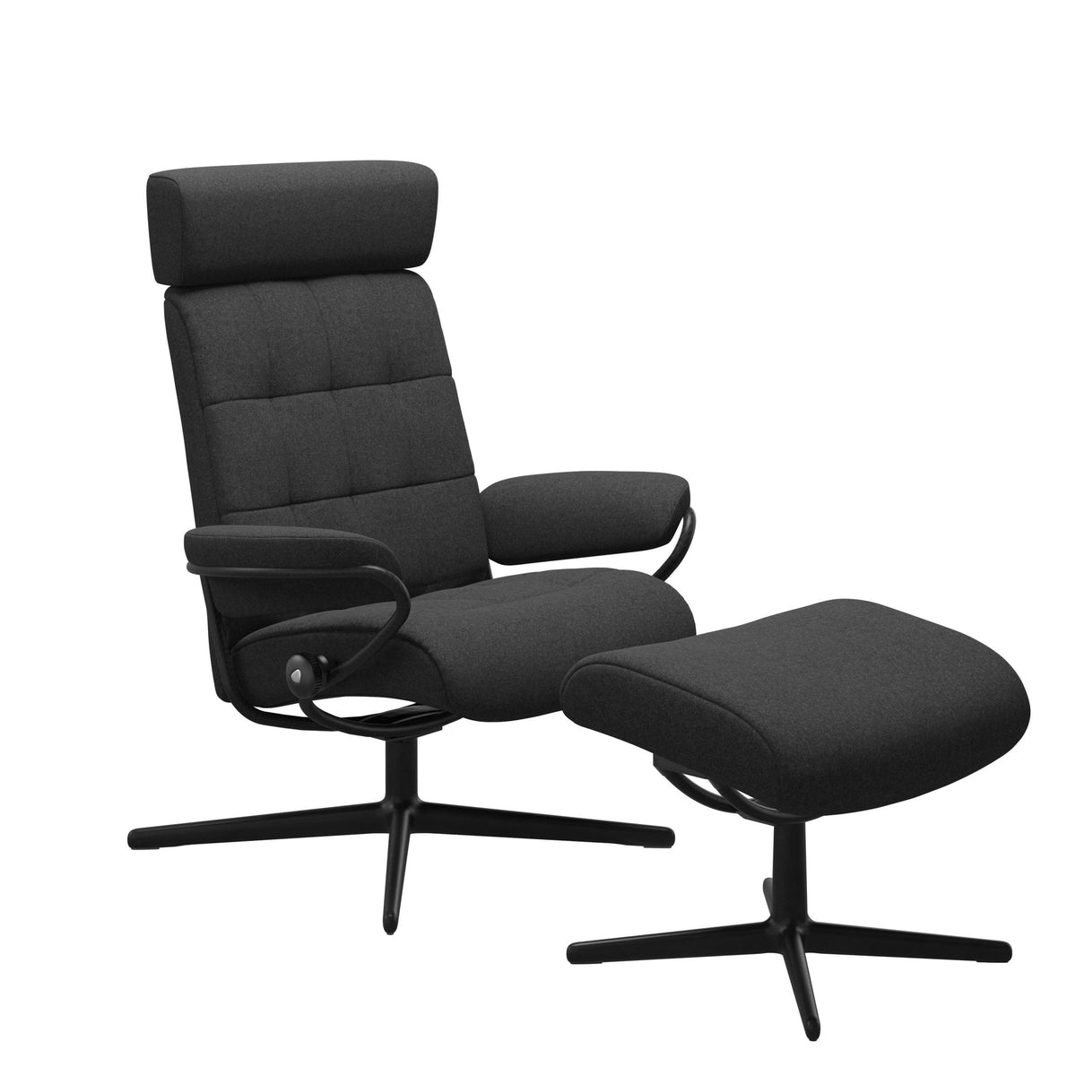 Stressless London Cross lænestol med nakkestøtte i Calido Dark Grey