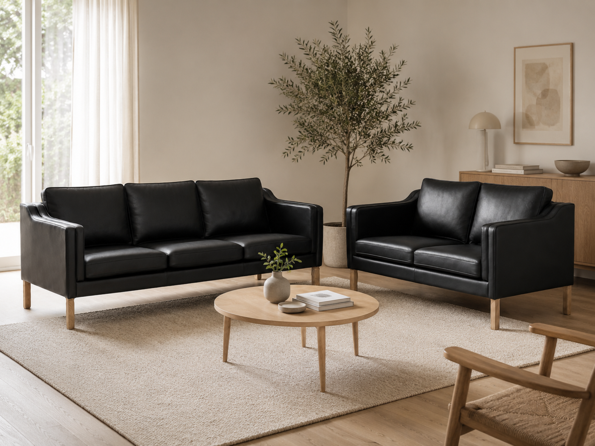 Clausholm 3+2 pers. sofasæt (sort Madrid læder)