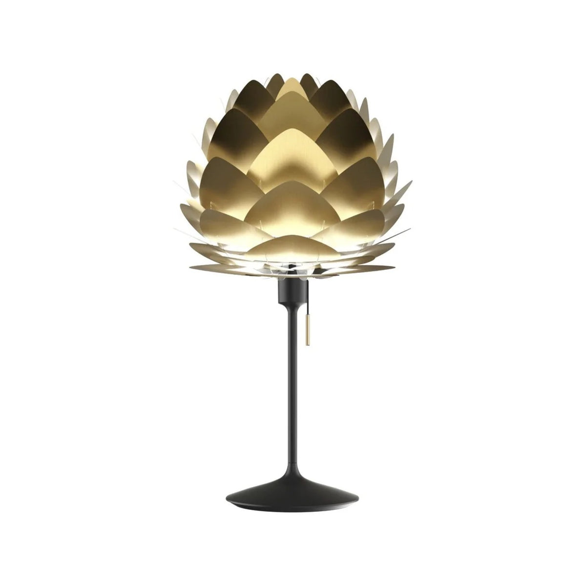 UMAGE Aluvia mini bordlampe i Brushed Brass med fod i sort