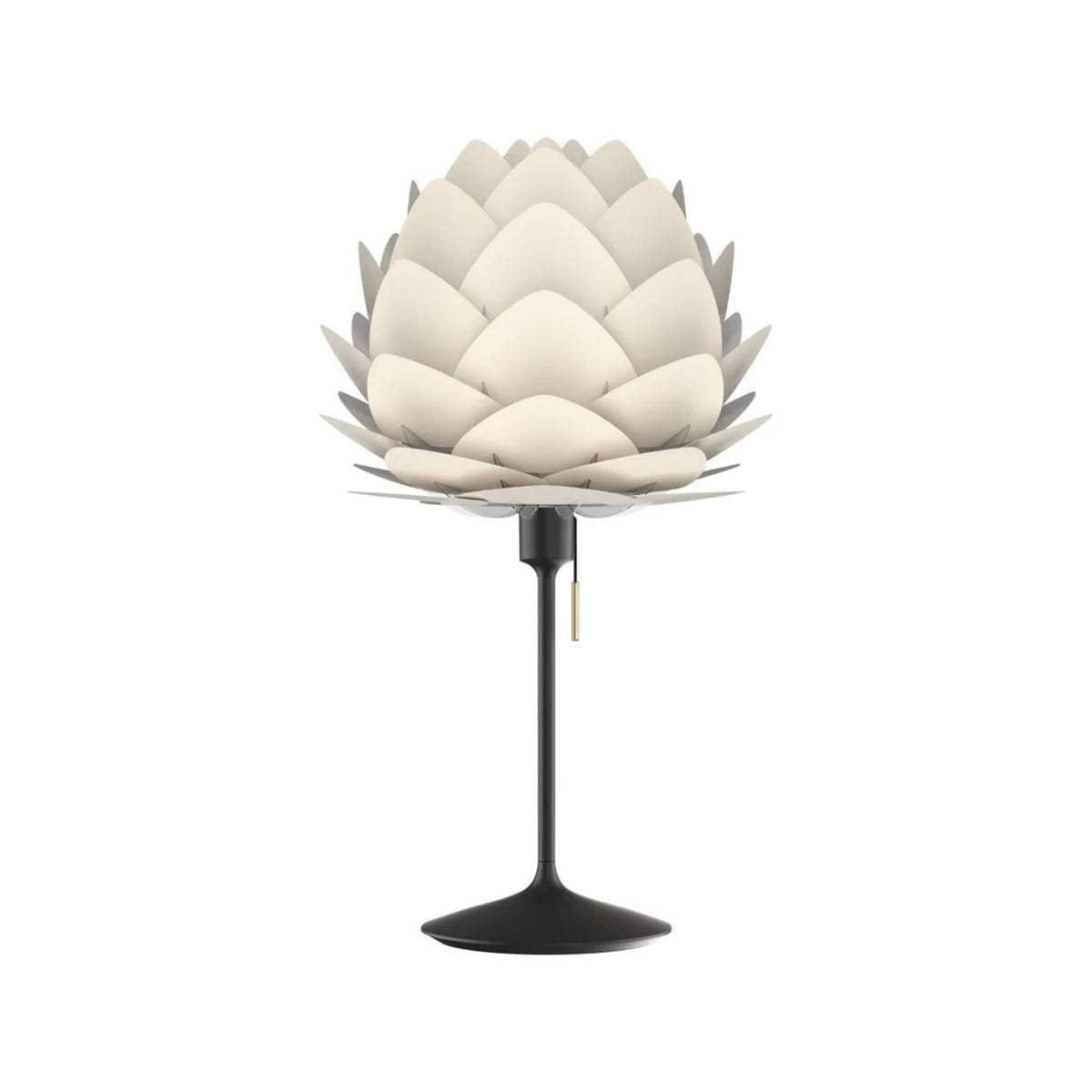 UMAGE Aluvia mini bordlampe i Pearl White med fod i sort