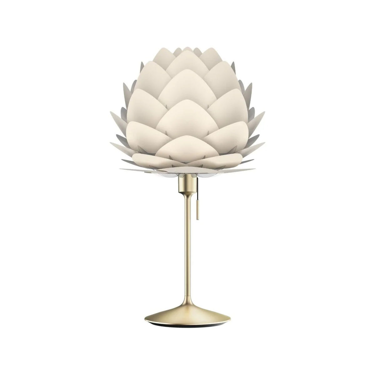 UMAGE Aluvia mini bordlampe i Pearl White med fod i messing