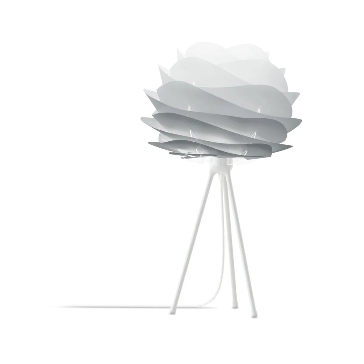UMAGE Carmina mini bordlampe i Misty Grey på hvid Tripod-fod