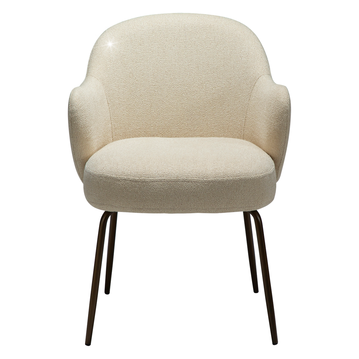 Dan-Form Bae spisebordsstol i Frosted Almond bouclé med stel i antique brass – forfra