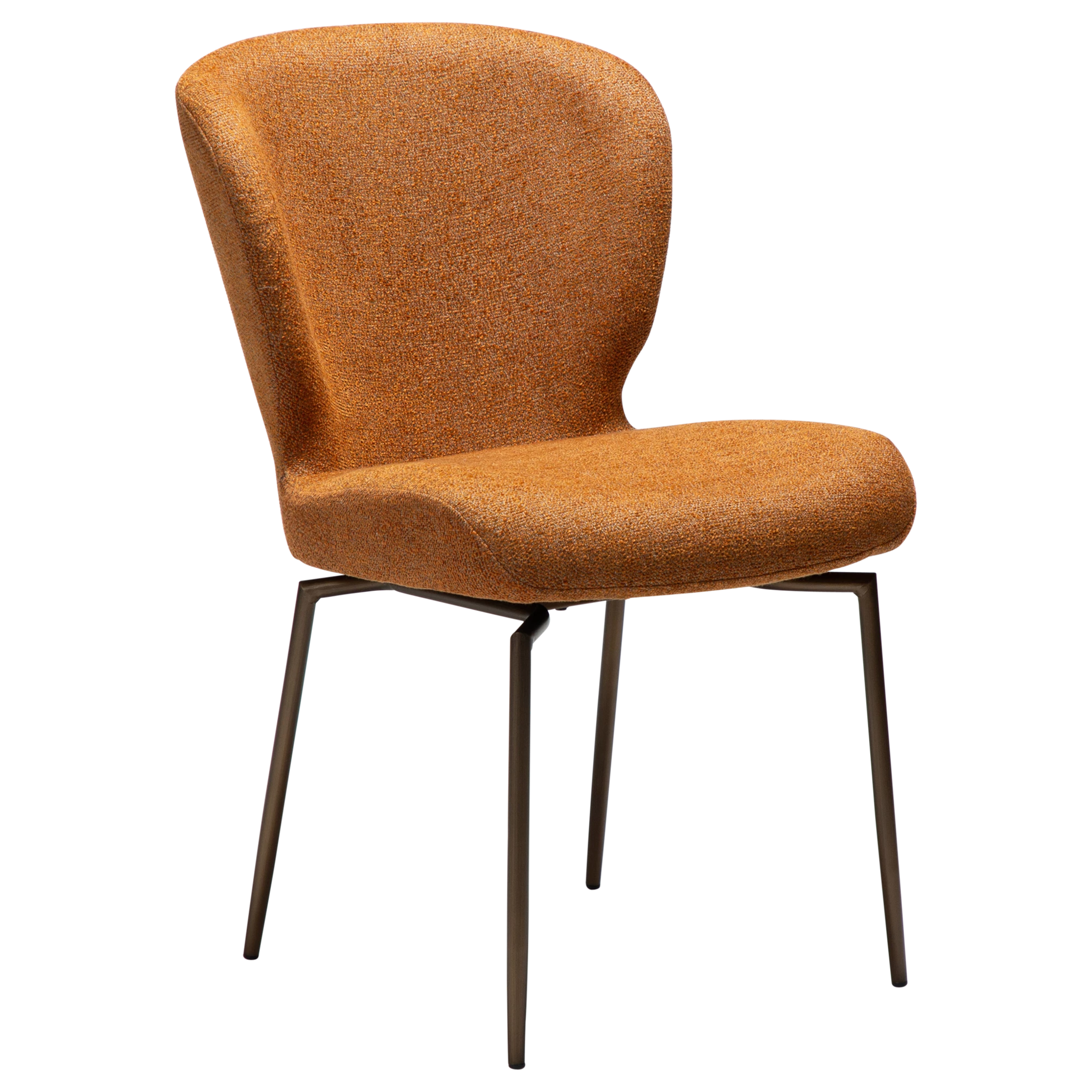 Dan-Form Glory spisebordsstol i Pumpkin Spice bouclé med drejestel i antique brass