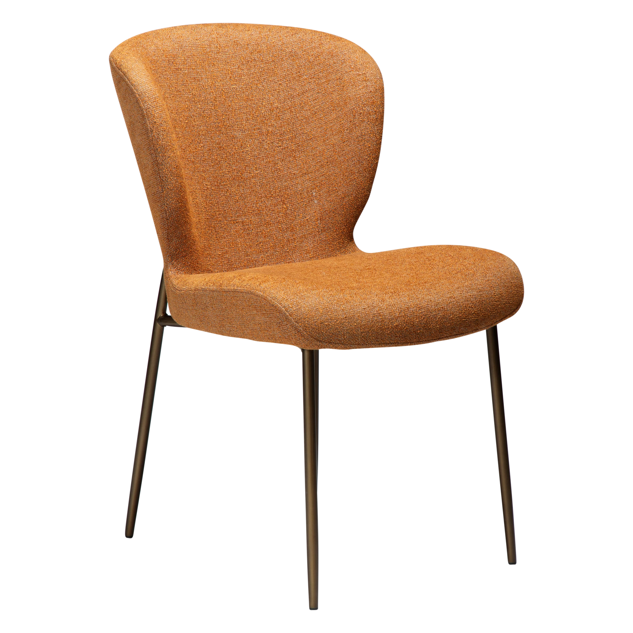 Dan-Form Glory spisebordsstol i Pumpkin Spice bouclé med stel i antique brass