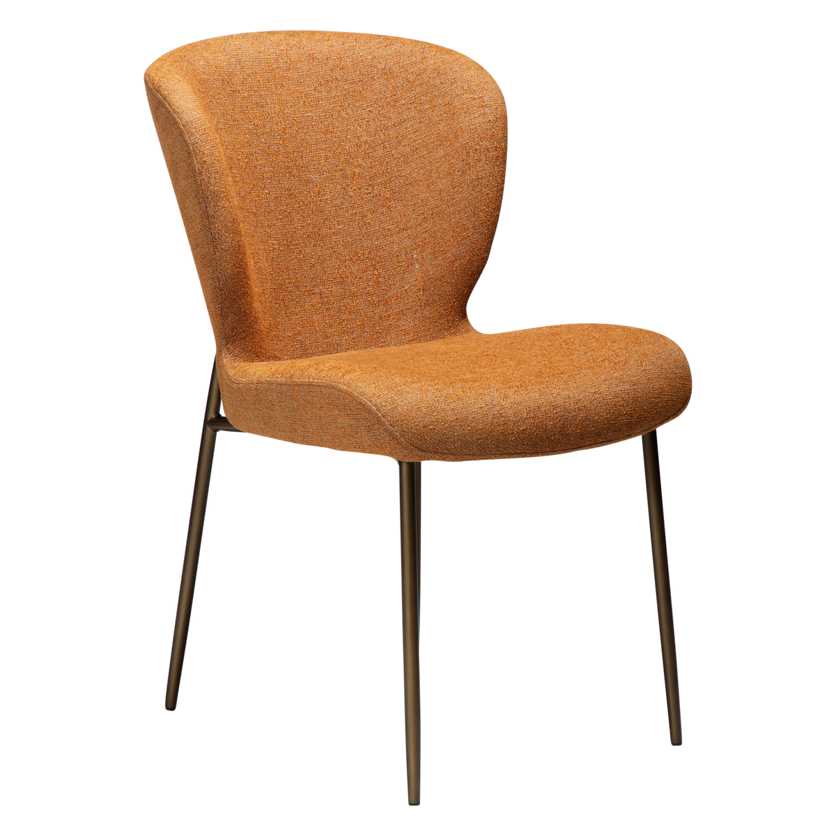 Dan-Form Glory spisebordsstol i Pumpkin Spice bouclé med stel i antique brass