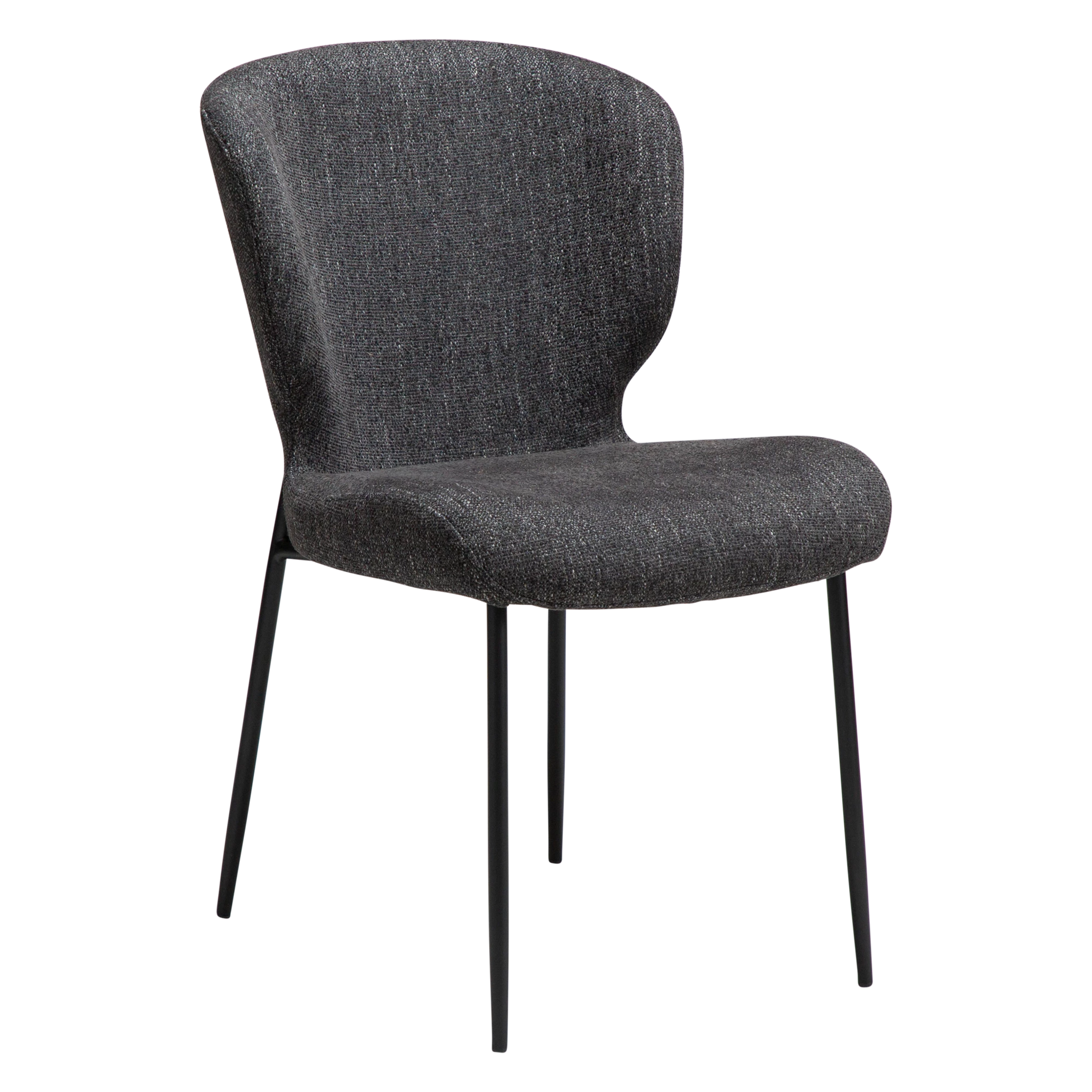 Dan-Form Glory spisebordsstol i Raven Black bouclé med sort metalstel