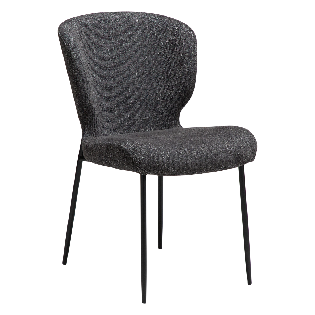 Dan-Form Glory spisebordsstol i Raven Black bouclé med sort metalstel