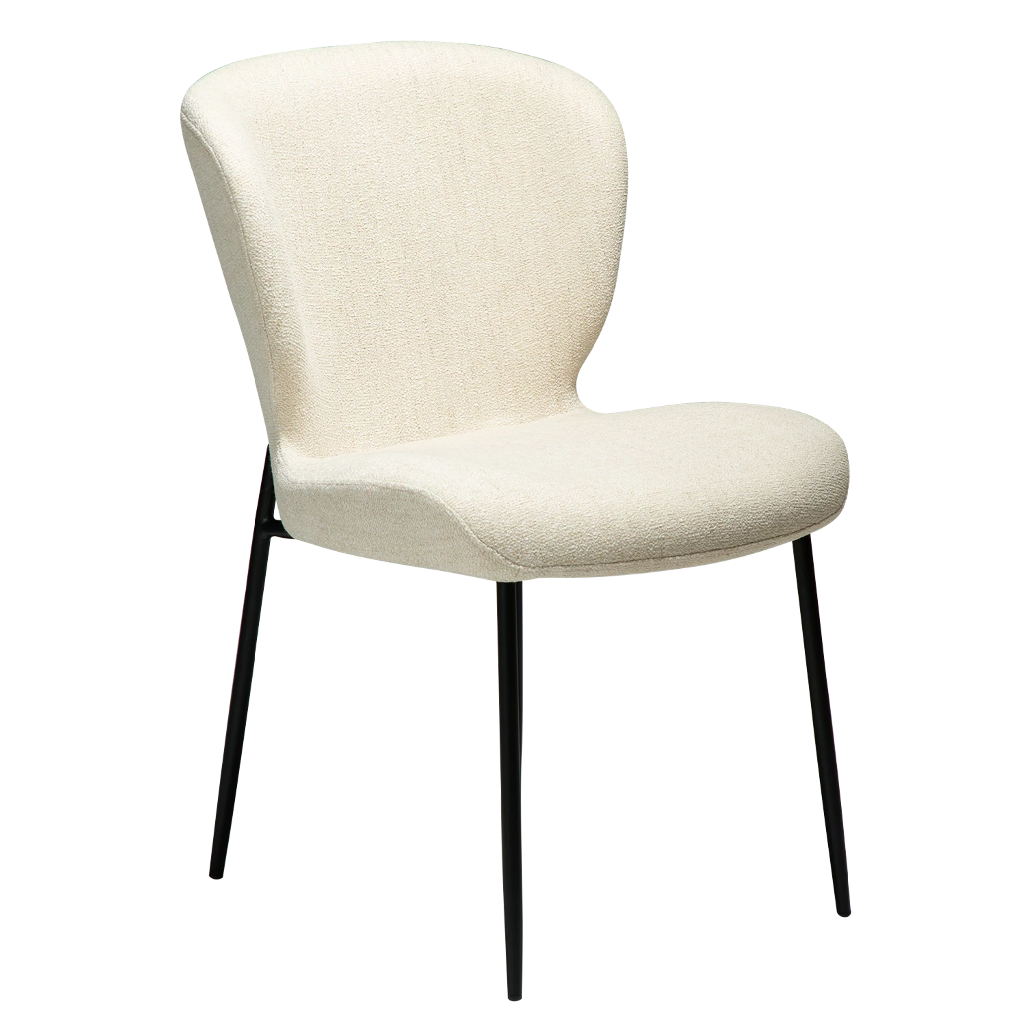 Dan-Form Glory spisebordsstol i Simply Beige bouclé med sort metalstel