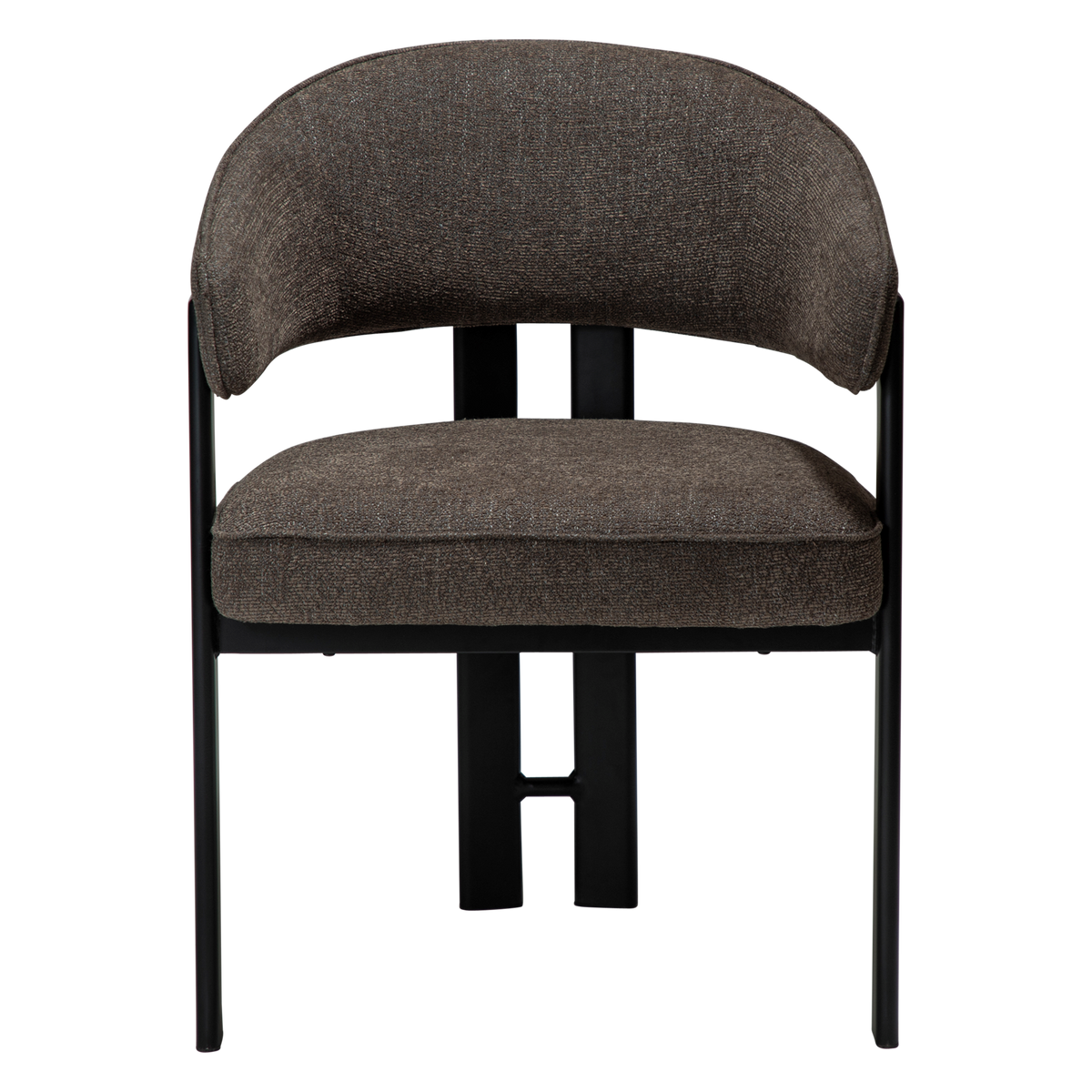 Dan-Form Duct spisebordsstol med armlæn i Major brown bouclé med sort metalstel – forfra