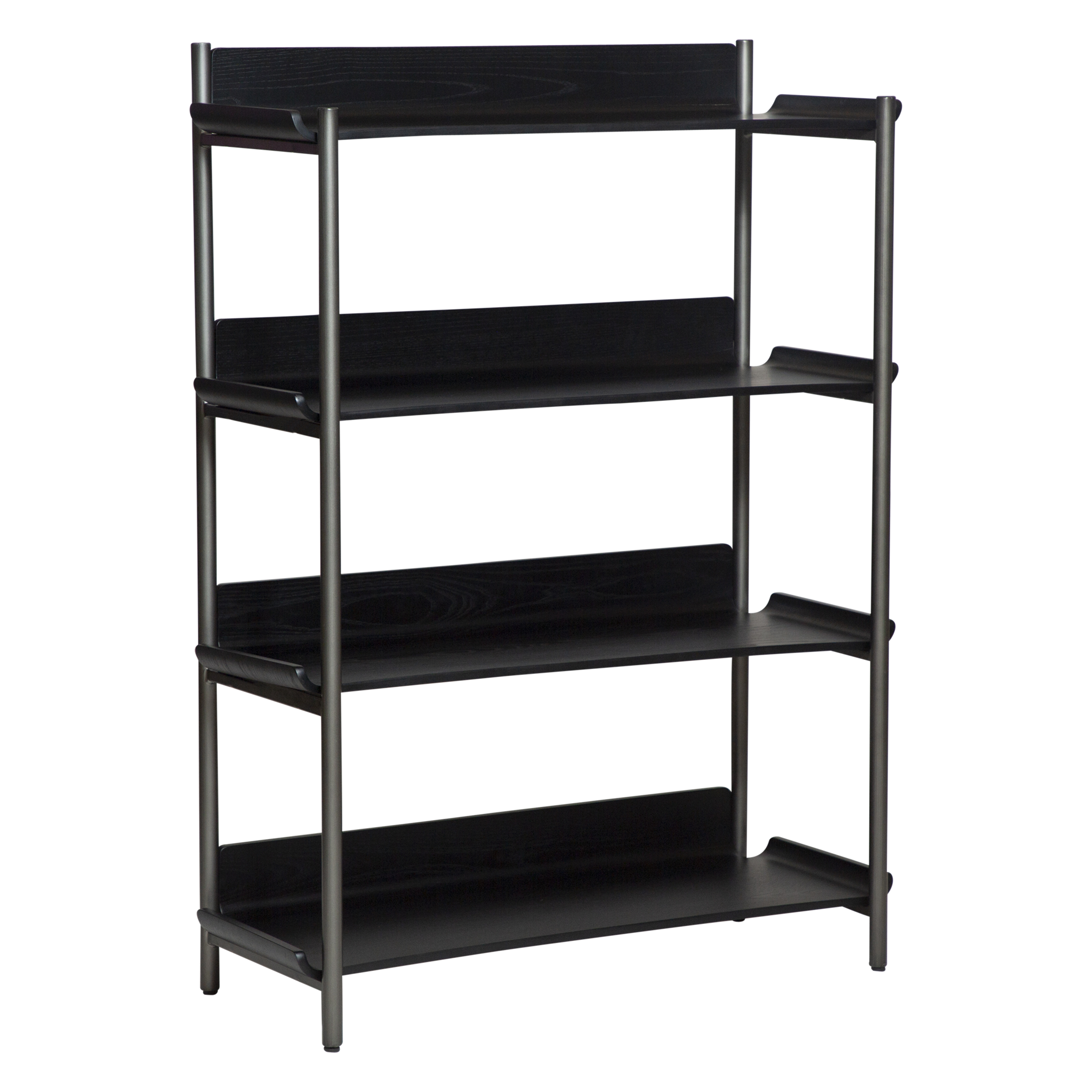 Dan-Form Friyay reol med 4 hylder i sortbejdset ask og stel i antique pewter