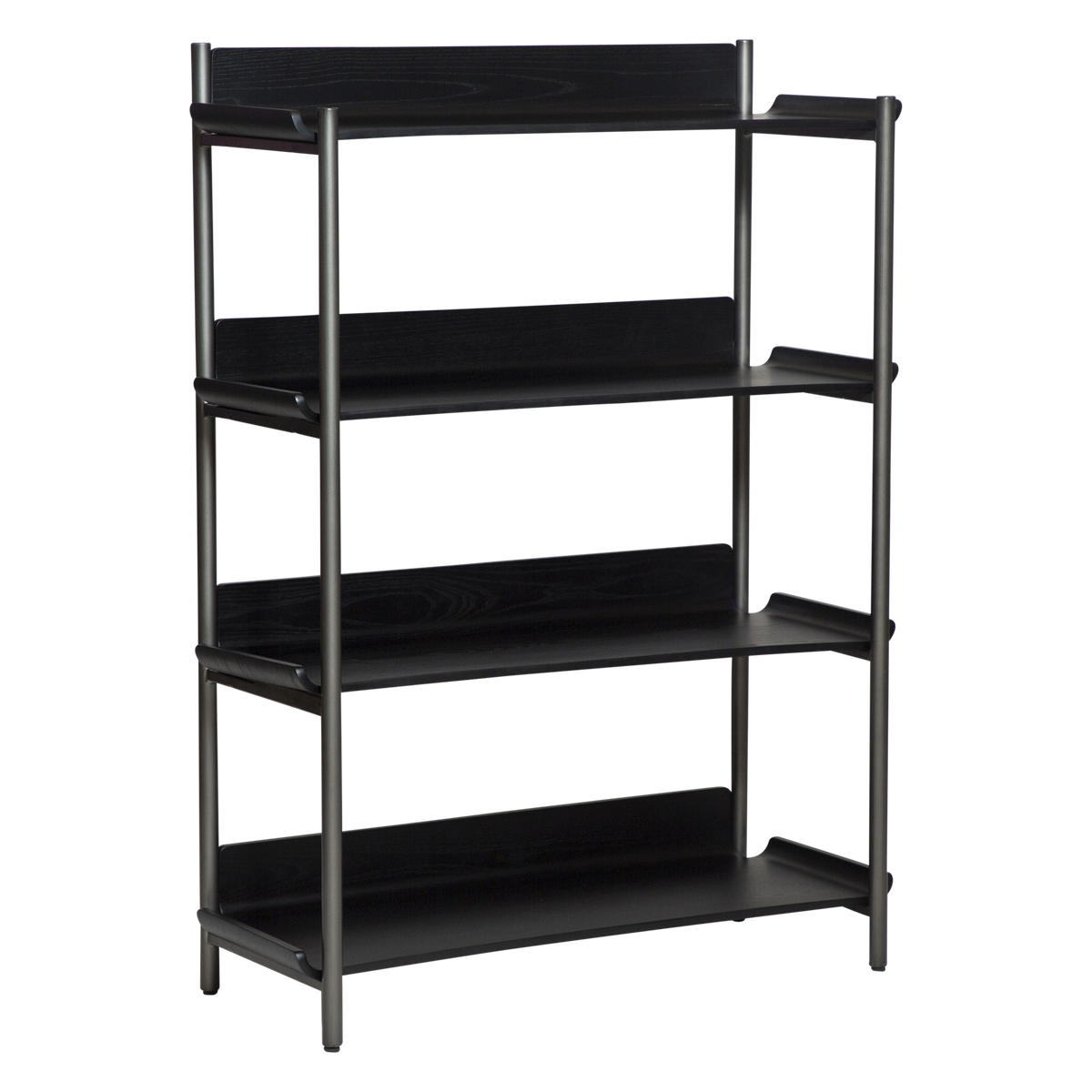 Dan-Form Friyay reol med 4 hylder i sortbejdset ask og stel i antique pewter