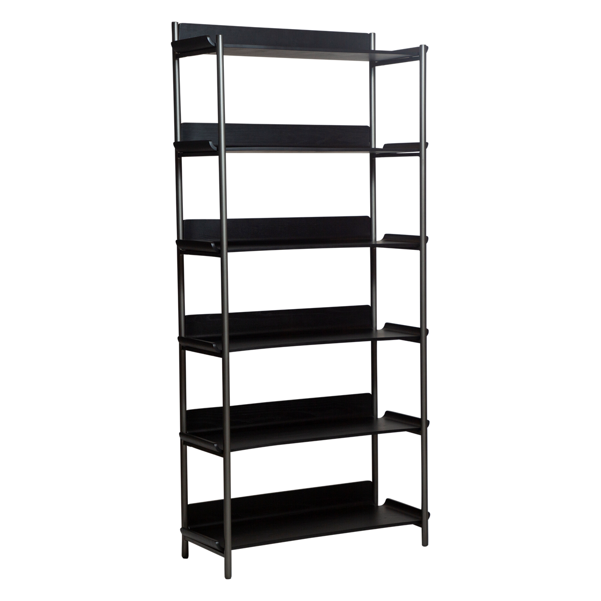 Dan-Form Friyay reol med 6 hylder i sortbejdset ask og stel i antique pewter