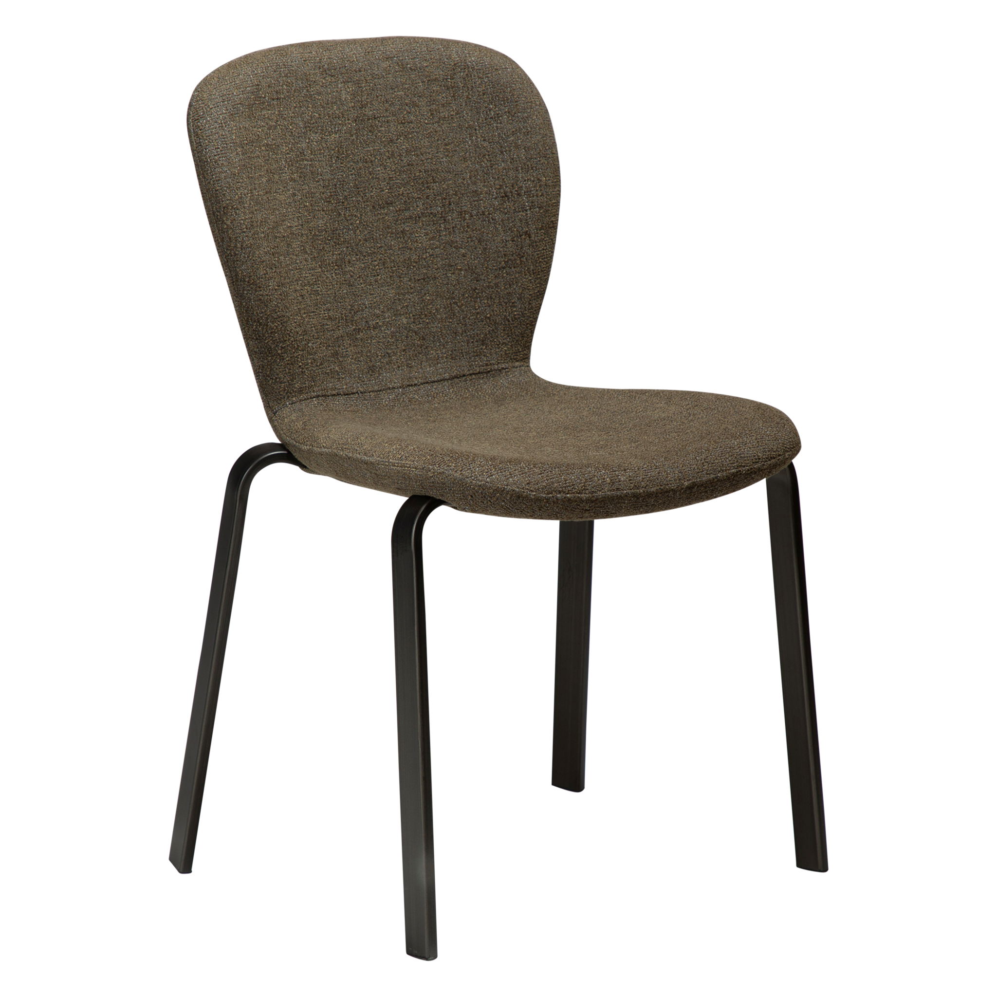 Dan-Form Heap spisebordsstol i Dark Olive bouclé med stel i antique pewter