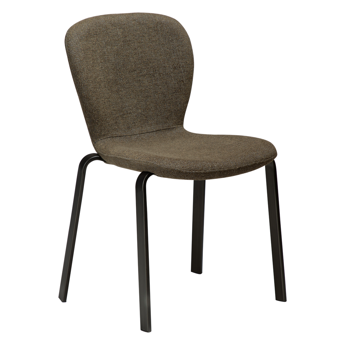 Dan-Form Heap spisebordsstol i Dark Olive bouclé med stel i antique pewter