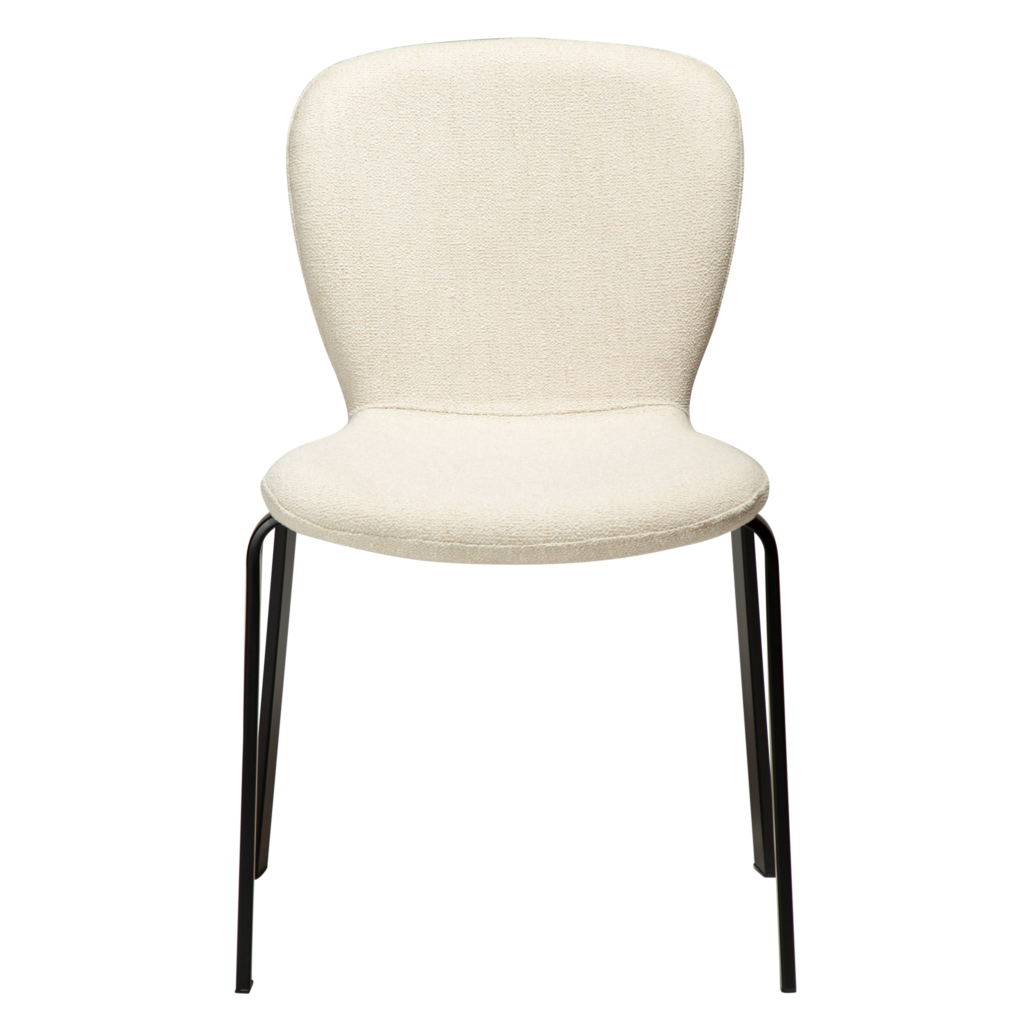 Dan-Form Heap spisebordsstol i Simply Beige bouclé med sort metalstel – forfra