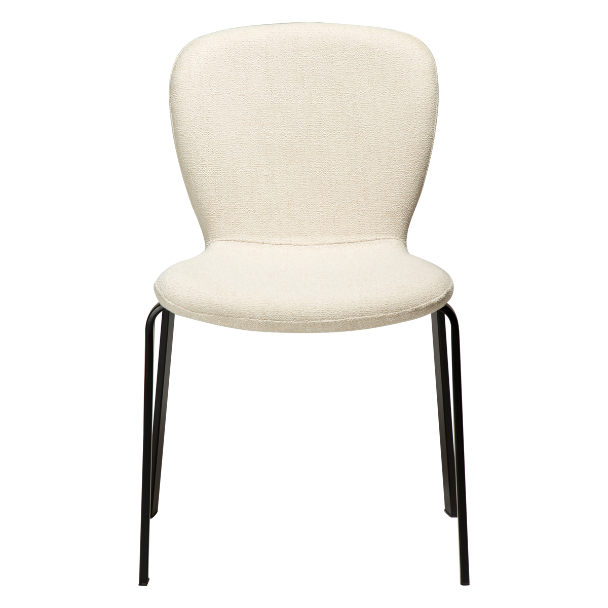 Dan-Form Heap spisebordsstol i Simply Beige bouclé med sort metalstel – forfra