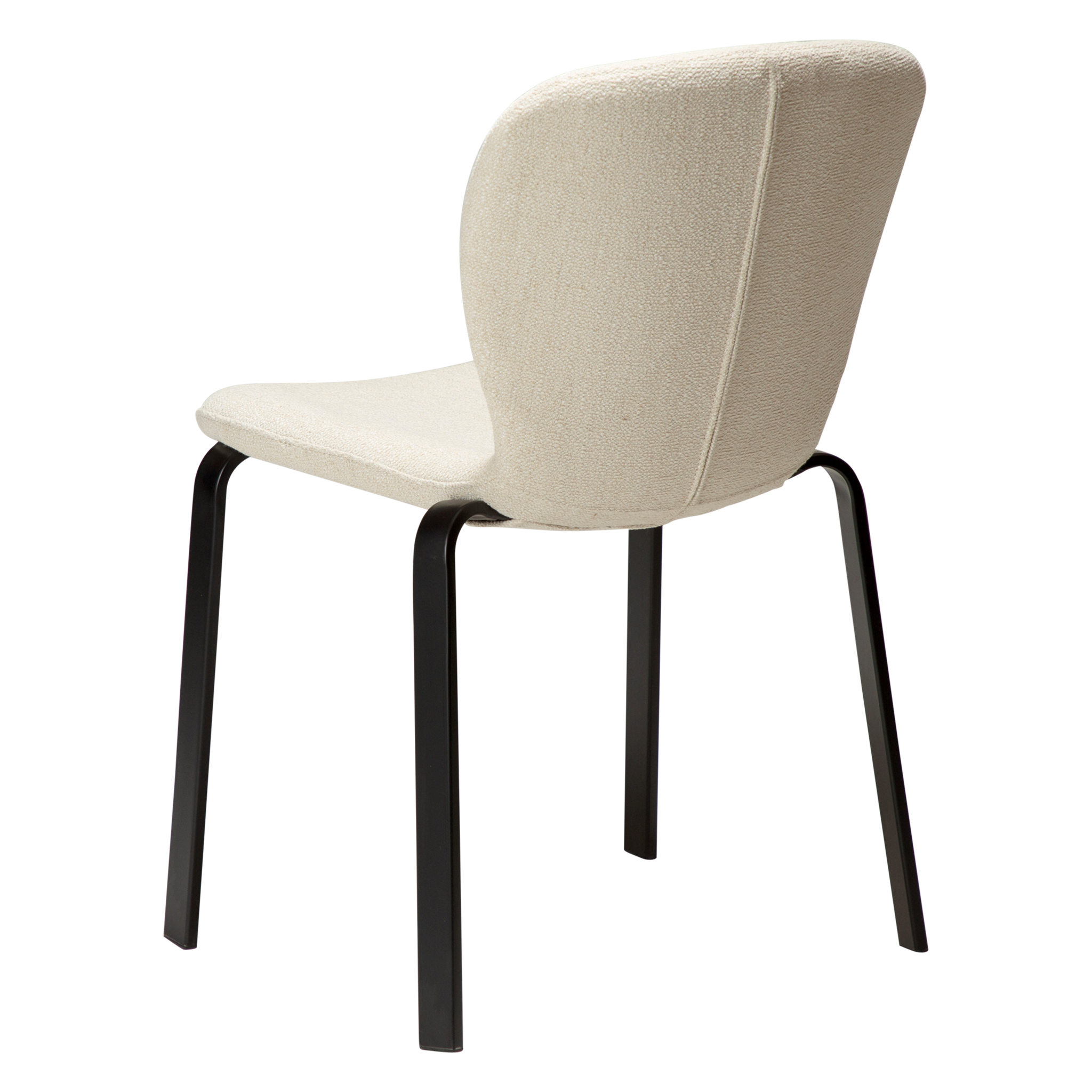 Dan-Form Heap spisebordsstol i Simply Beige bouclé med sort metalstel – skråt bagfra