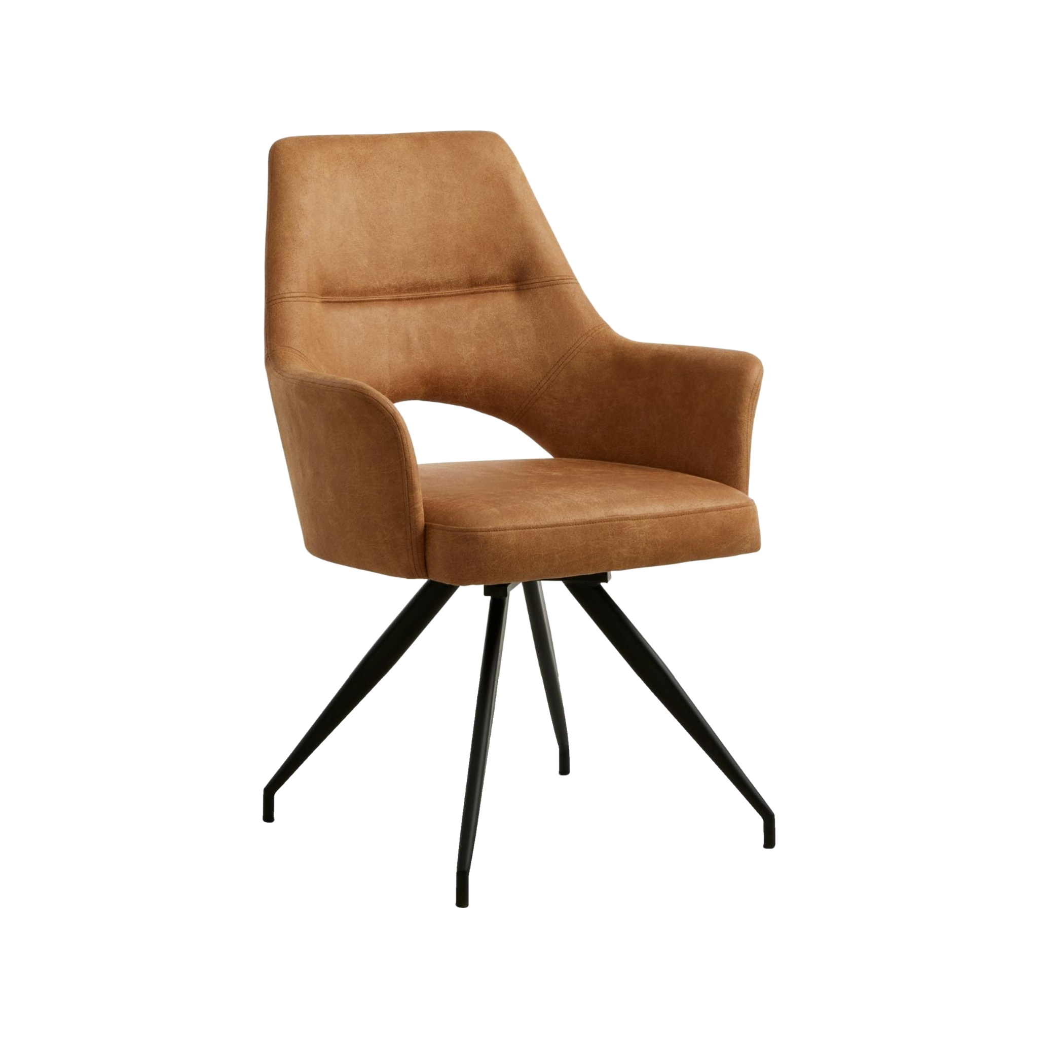 Lexpo Aya spisebordsstol i Bull microfiberlæder Caramel med drejefod i sort metal