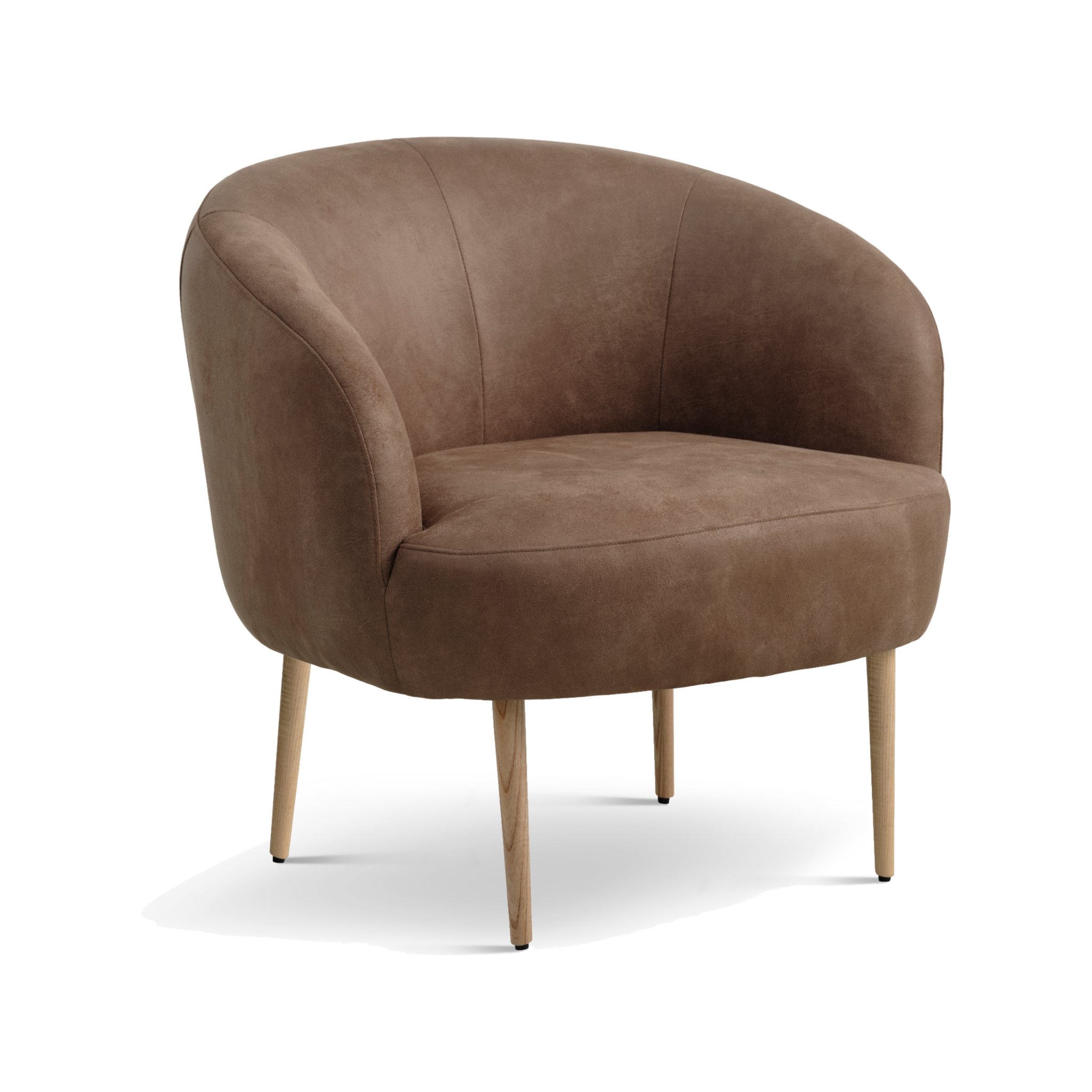 Lexpo Conrad loungestol i Almond microfiberlæder med natur træstel