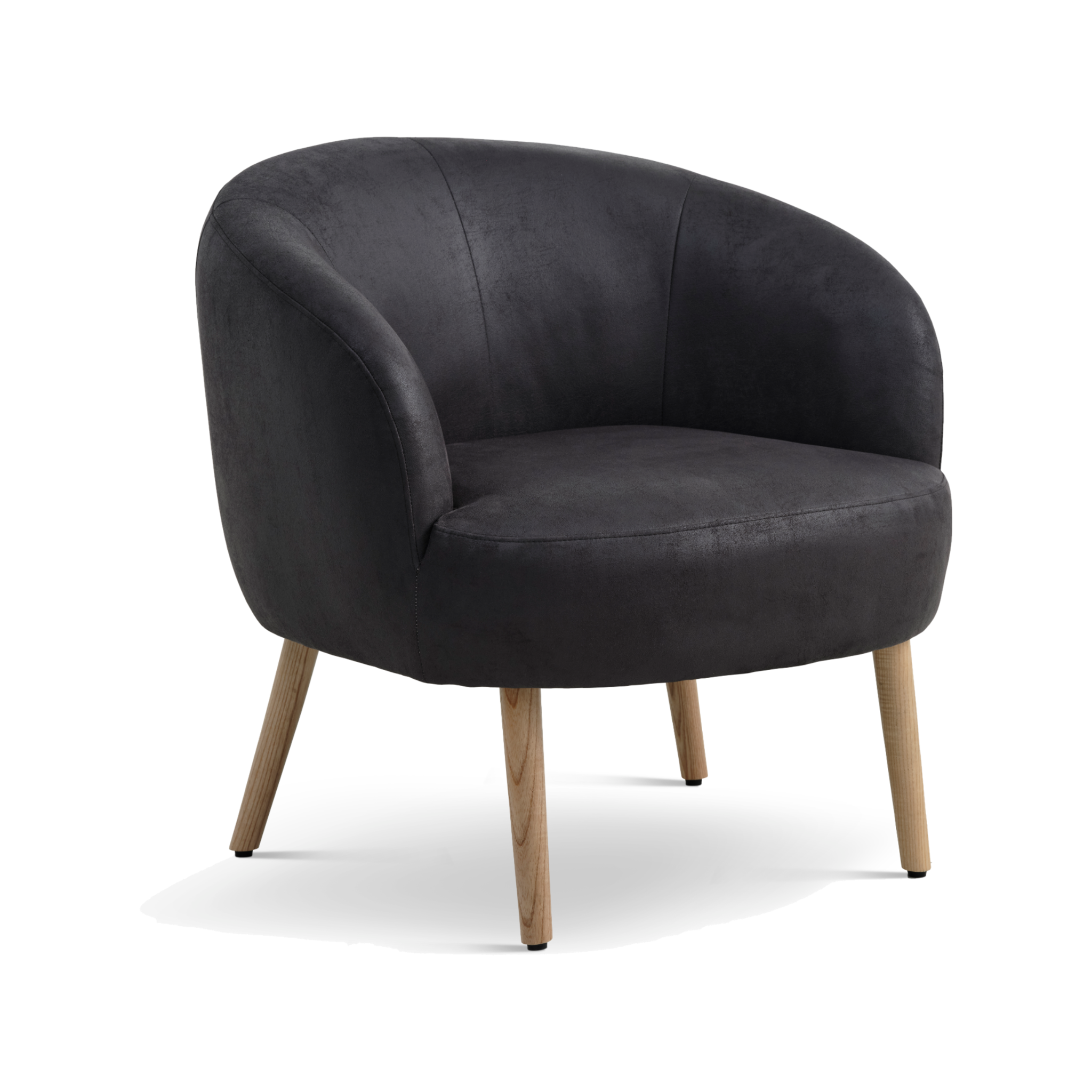 Lexpo Conrad loungestol i Black microfiberlæder med natur træstel