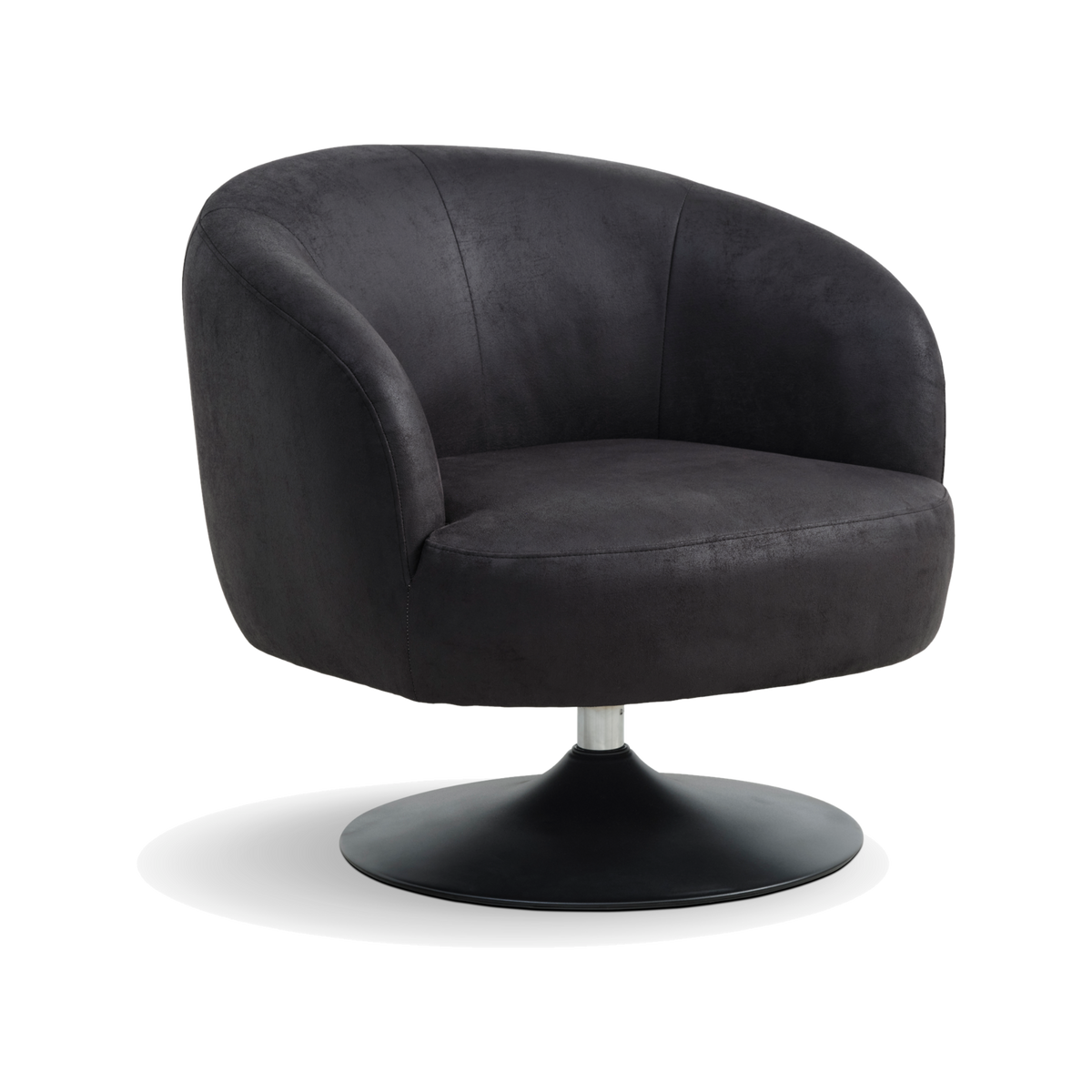 Lexpo Conrad loungestol med drejefod i sort microfiberlæder med sort metalfod