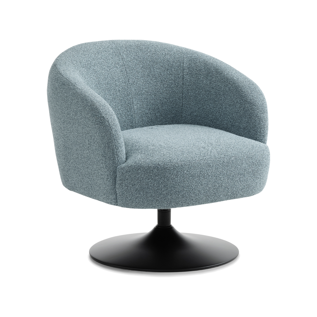 Lexpo Conrad loungestol med drejefod i Egg Blue stof med sort metalfod