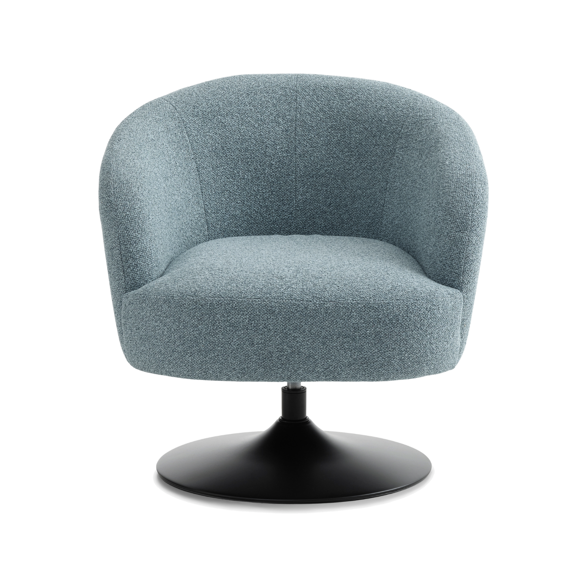 Lexpo Conrad loungestol med drejefod i Egg Blue stof med sort metalfod