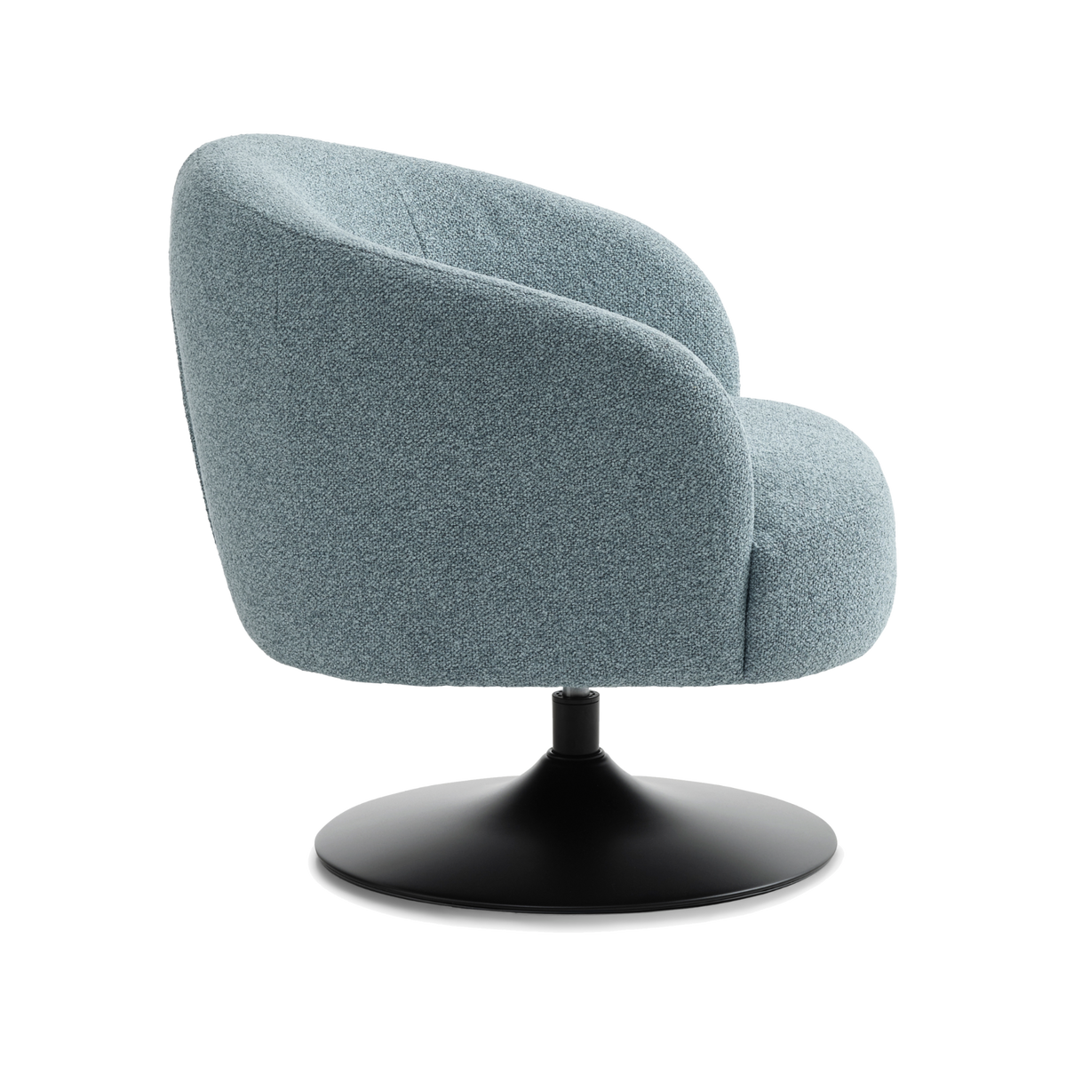 Lexpo Conrad loungestol med drejefod i Egg Blue stof med sort metalfod