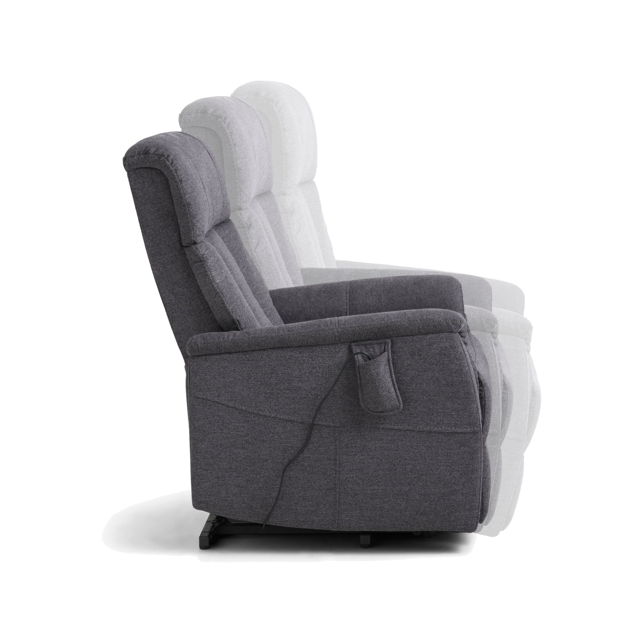 Lexpo Lucas lænestol i Anthracite stof, recliner-funktion set fra siden