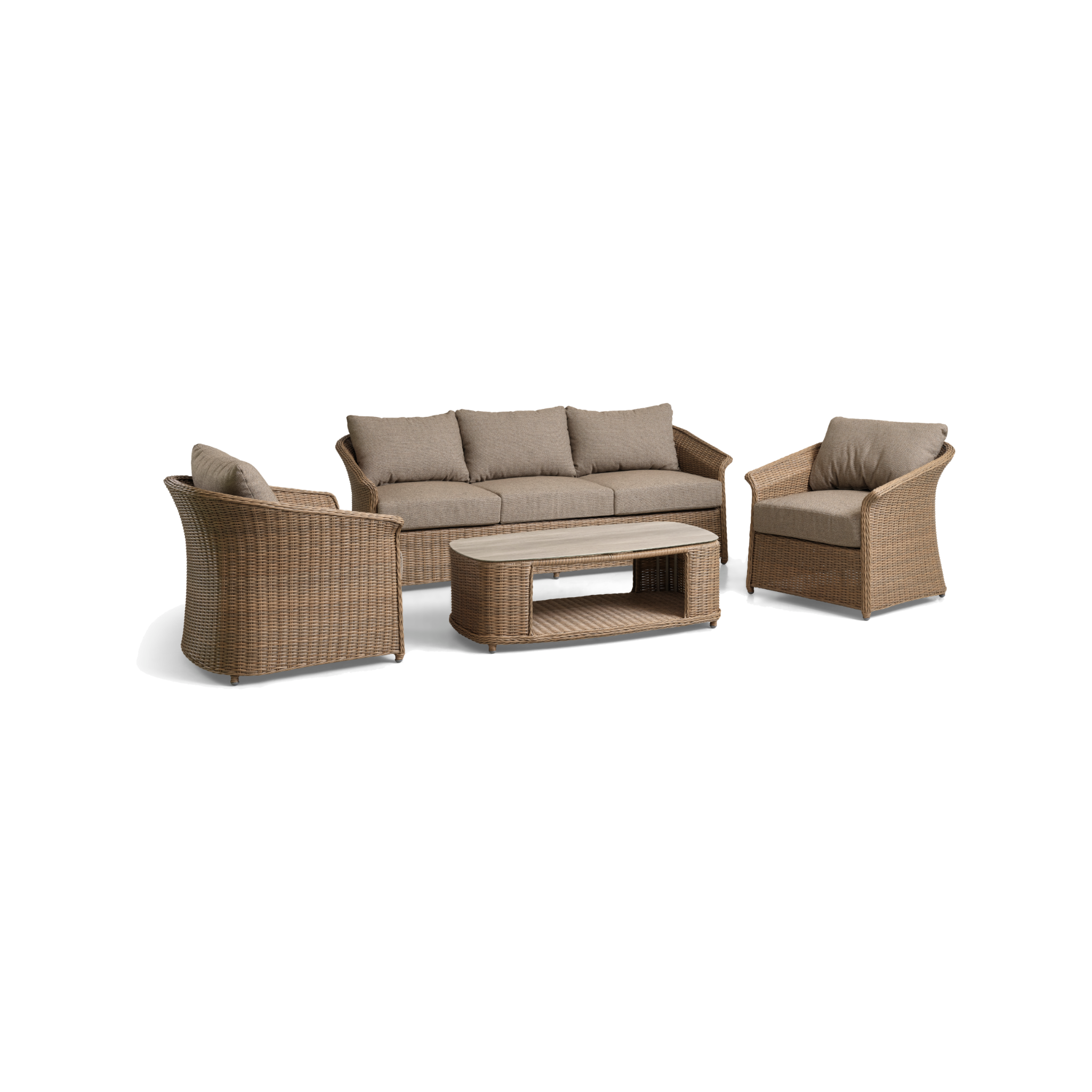 Lexpo Madeira loungesæt i natur polyrattan med beige hynder