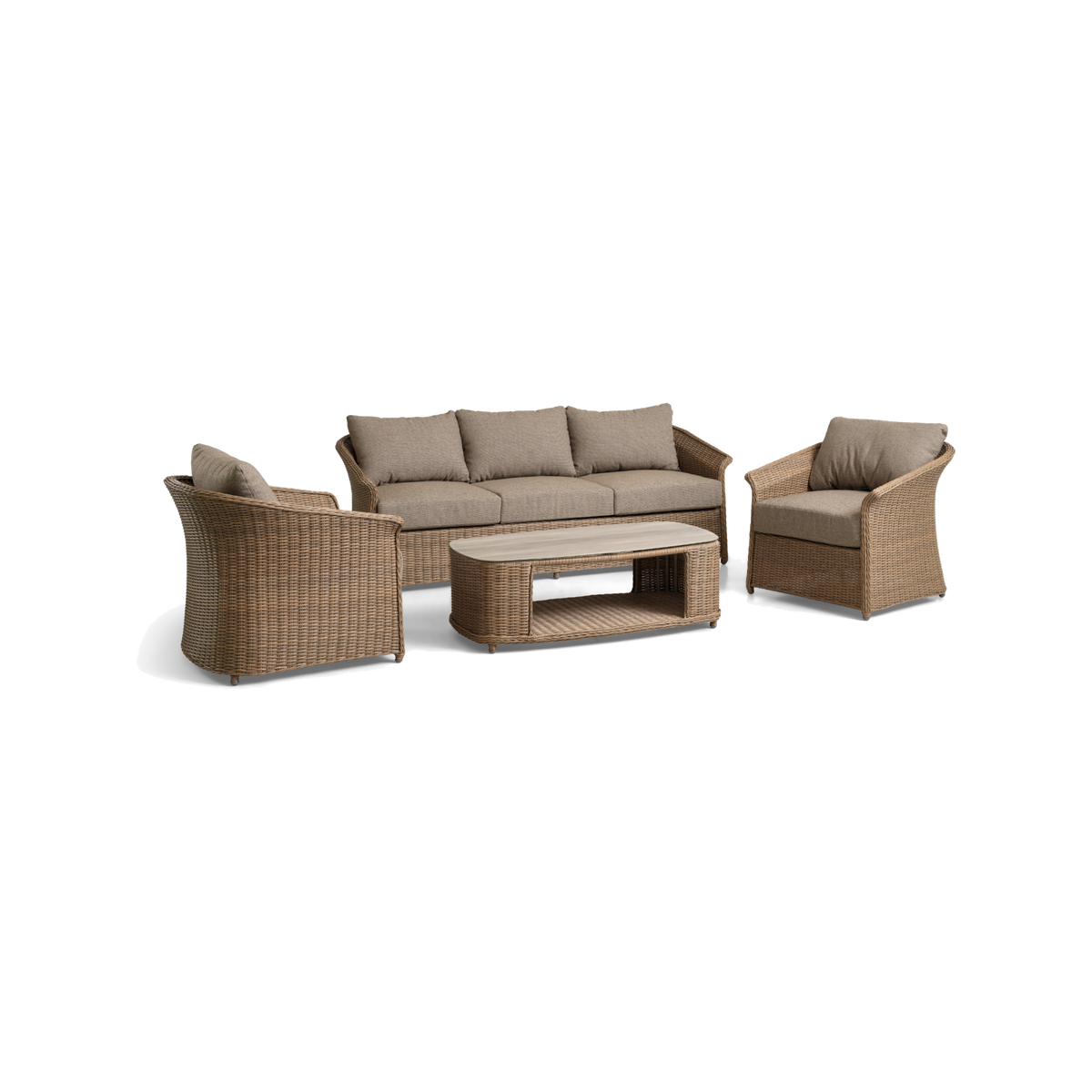Lexpo Madeira loungesæt i natur polyrattan med beige hynder