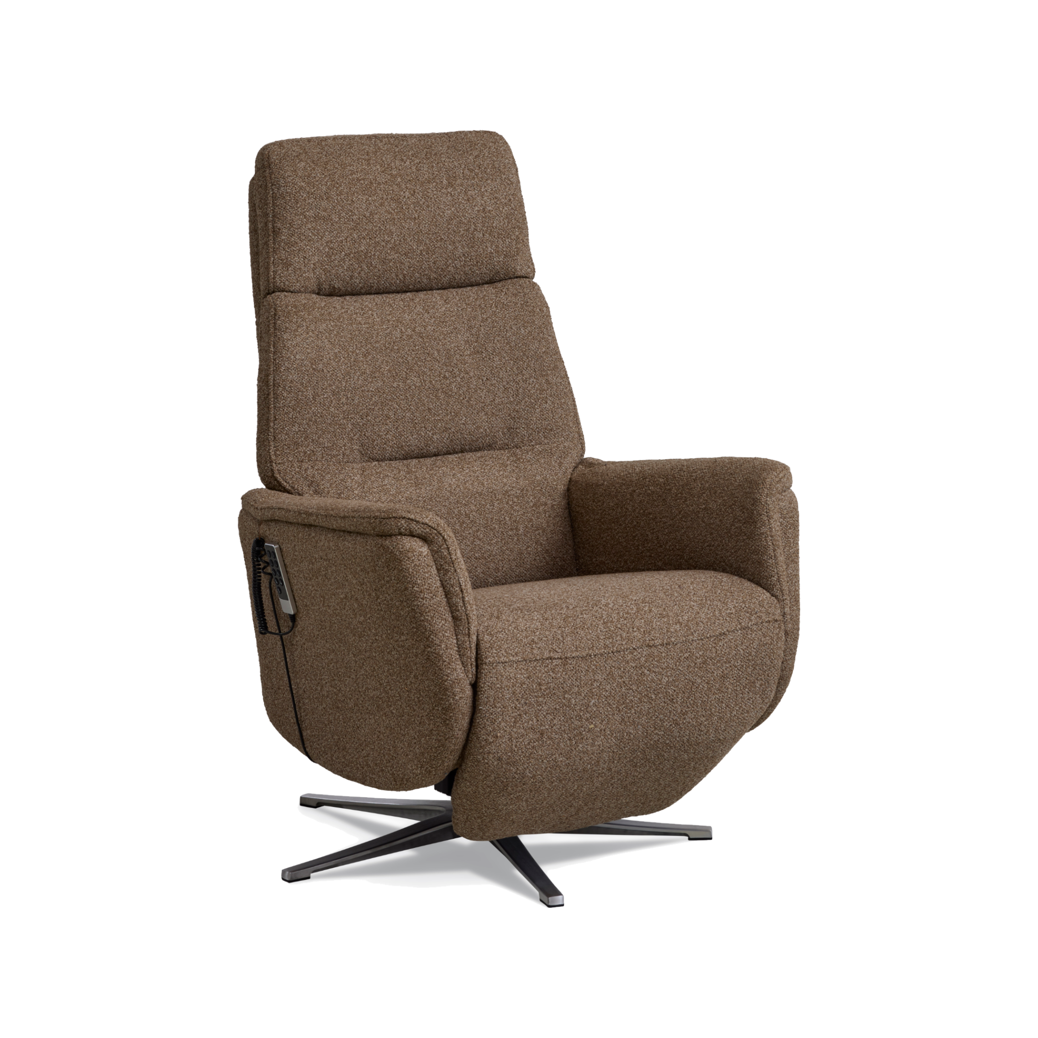 Marvin lænestol med recliner i brown Vista stof med børstet aluminiumsfod