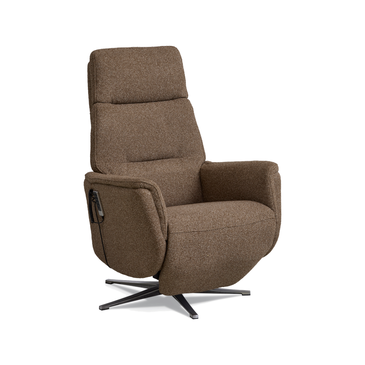 Marvin lænestol med recliner i brown Vista stof med børstet aluminiumsfod