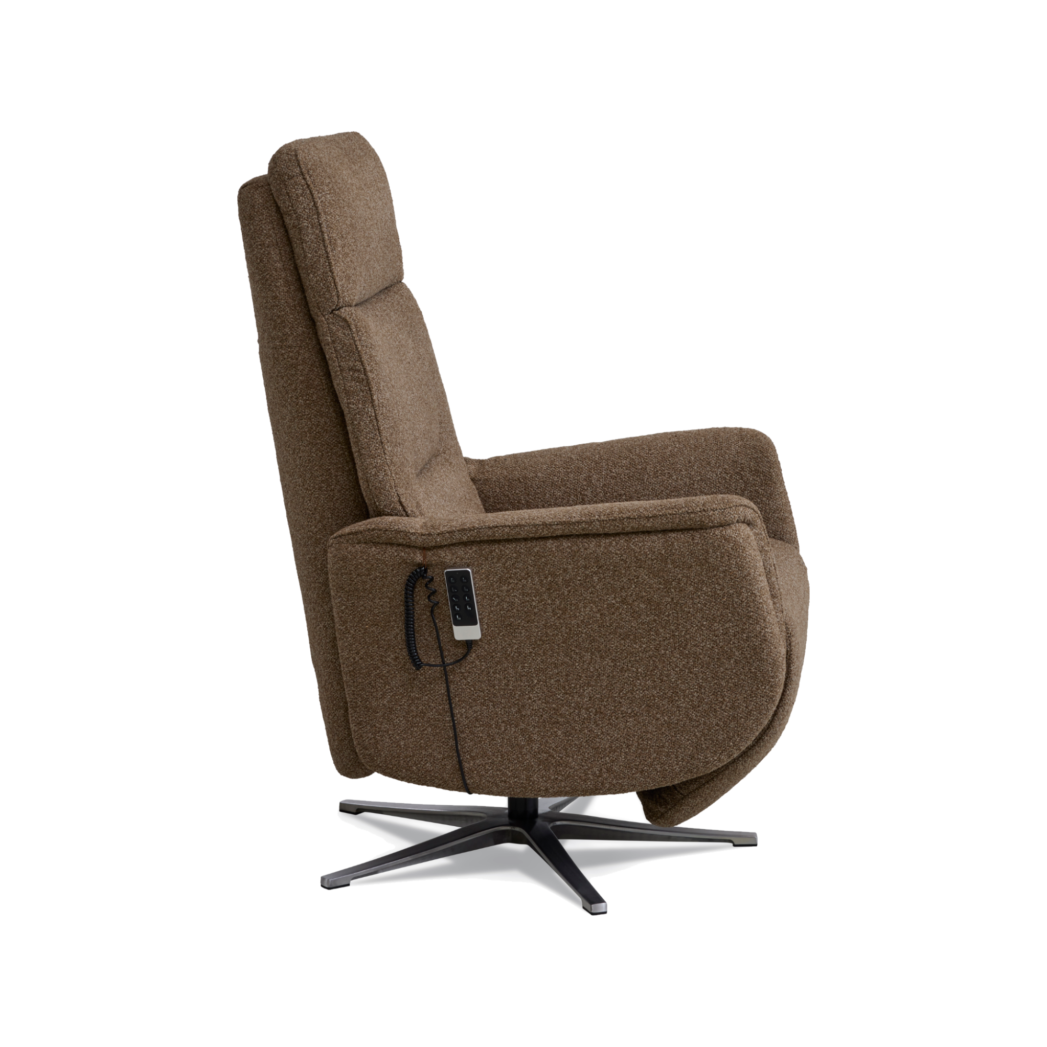 Marvin lænestol med recliner i brown Vista stof med børstet aluminiumsfod