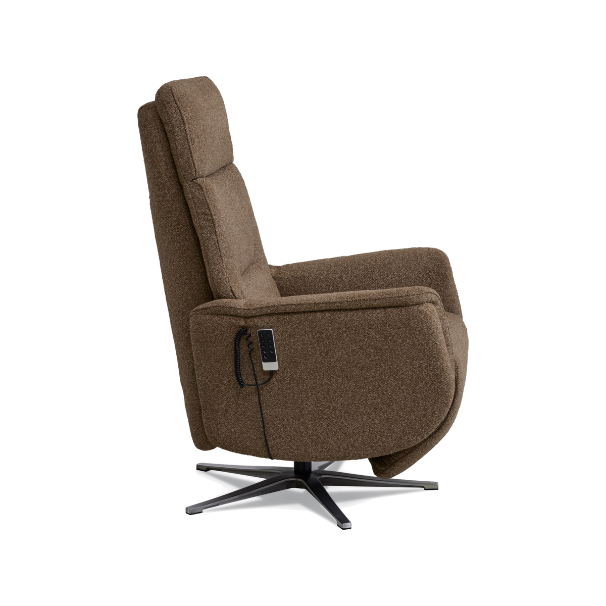 Marvin lænestol med recliner i brown Vista stof med børstet aluminiumsfod