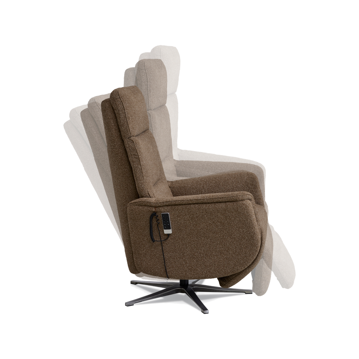 Marvin lænestol med recliner i brown Vista stof med børstet aluminiumsfod