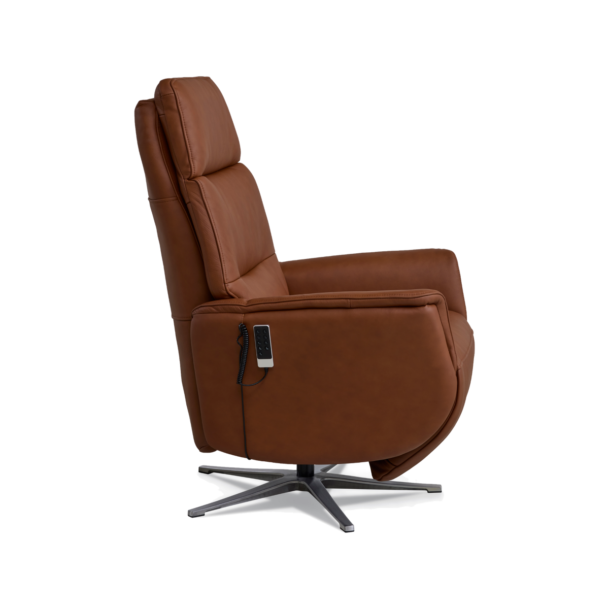 Marvin lænestol med recliner i cognac semianilin læder med børstet aluminiumsfod