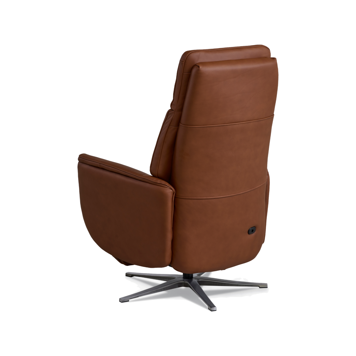 Marvin lænestol med recliner i cognac semianilin læder med børstet aluminiumsfod
