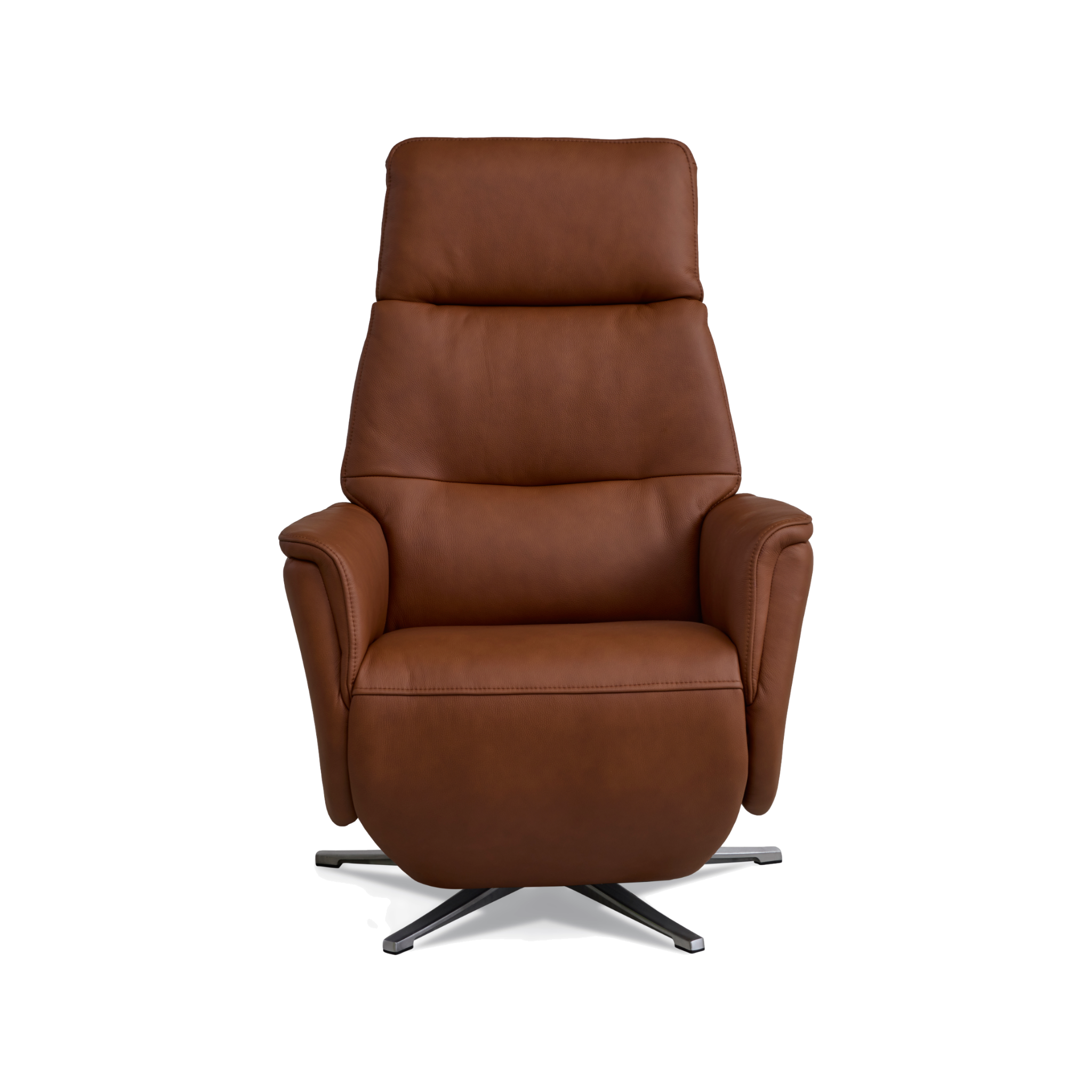 Marvin lænestol med recliner i cognac semianilin læder med børstet aluminiumsfod