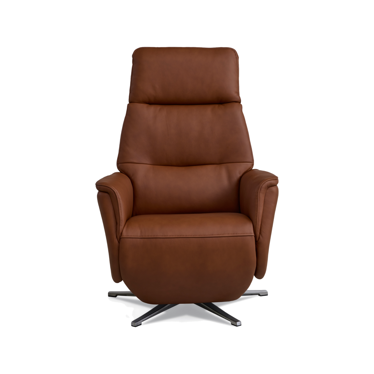 Marvin lænestol med recliner i cognac semianilin læder med børstet aluminiumsfod